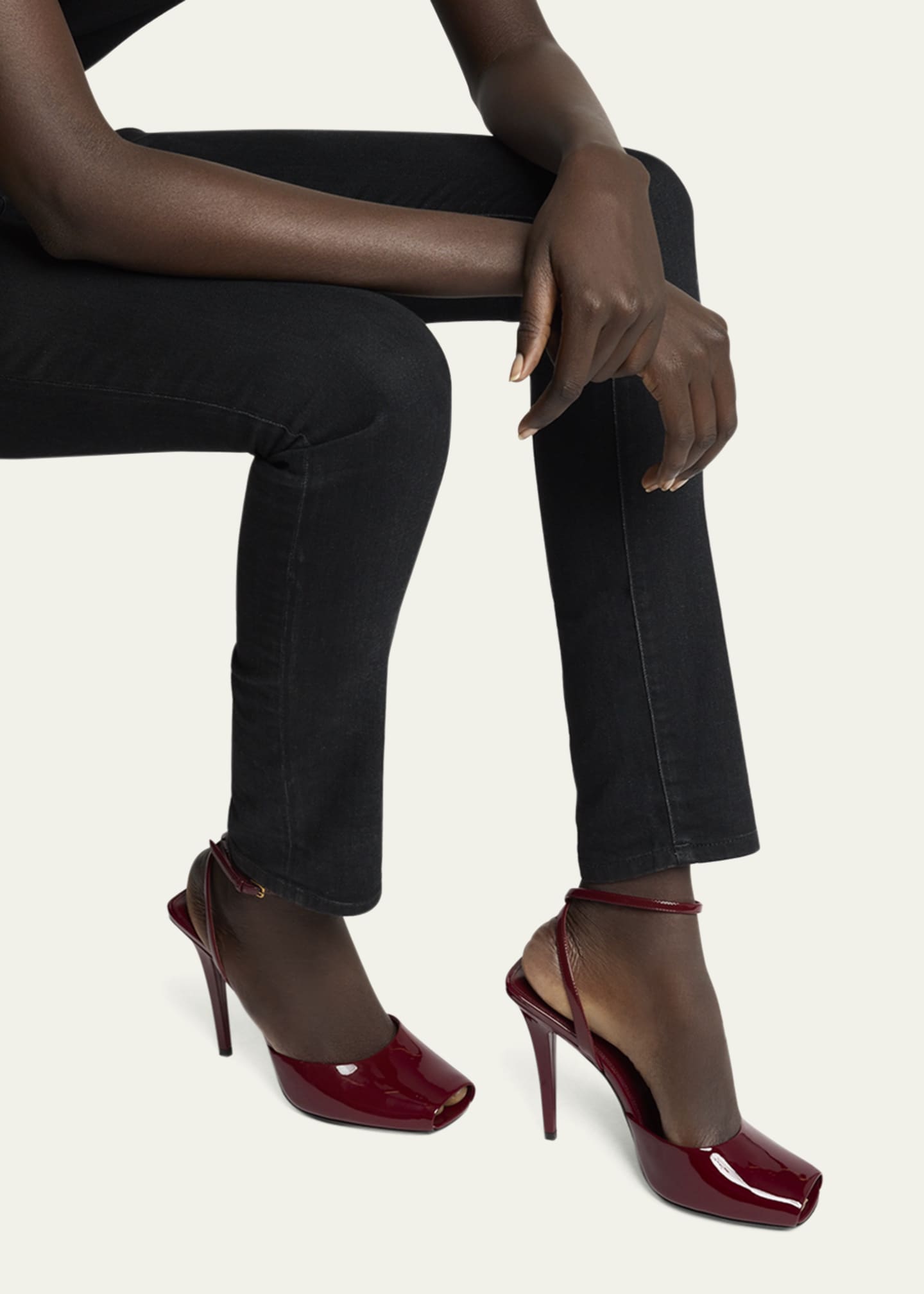 Saint Laurent La Scandale Patent Ankle-Strap Sandals Image 2 of 4