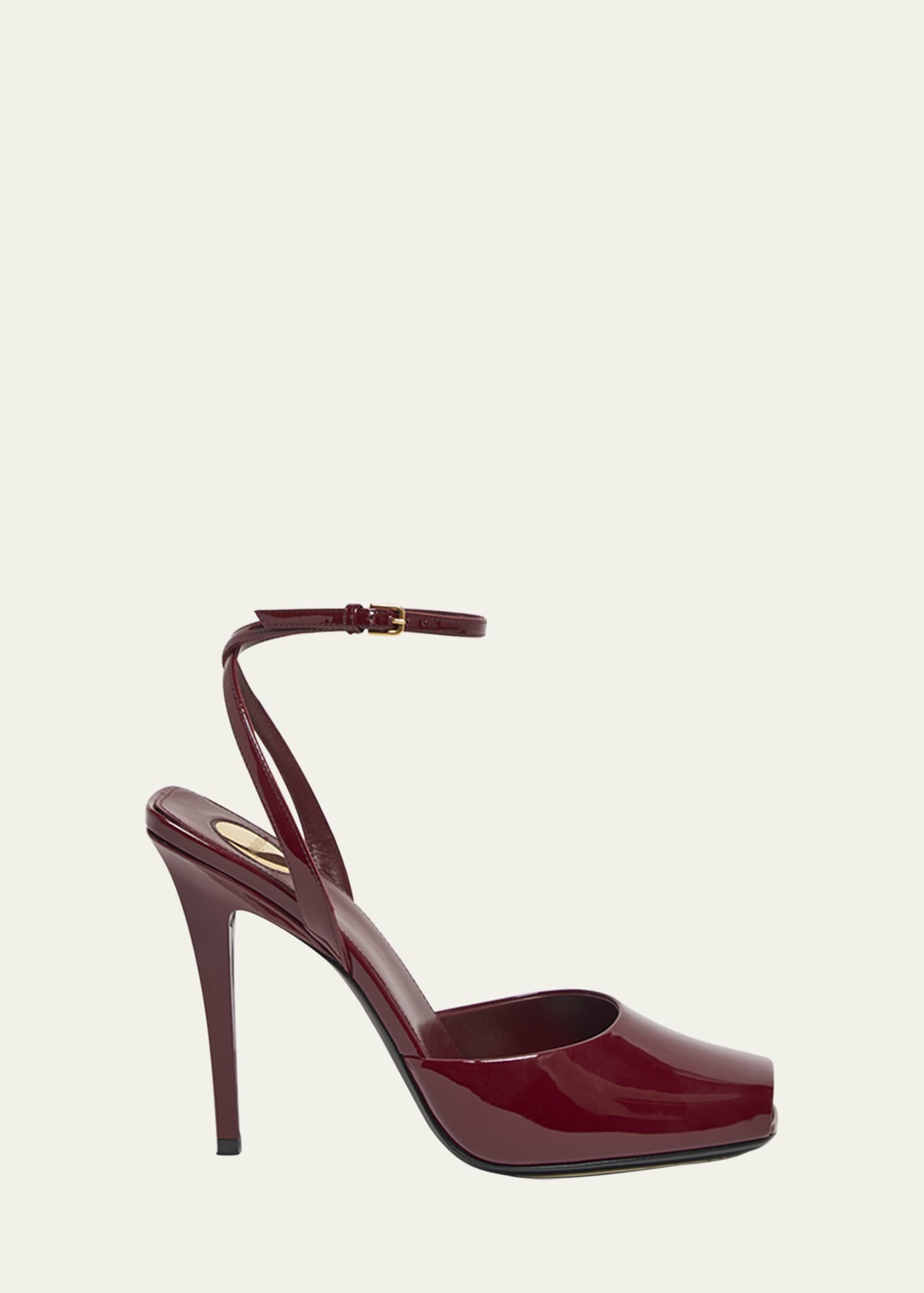 Saint Laurent La Scandale Patent Ankle-Strap Sandals Image 1 of 4