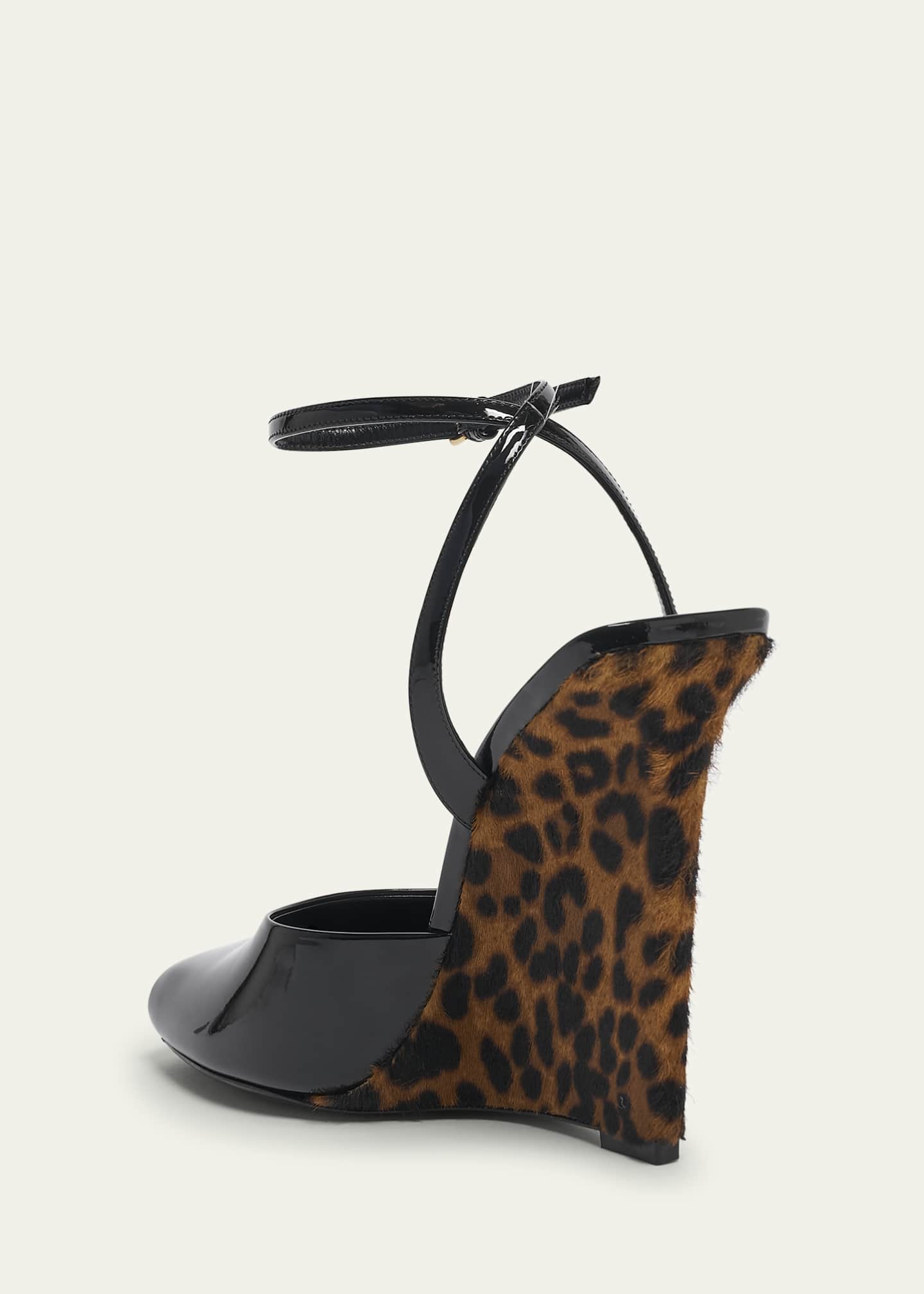 Saint Laurent Le Scandale Patent Leopard Wedge Sandals Image 4 of 5