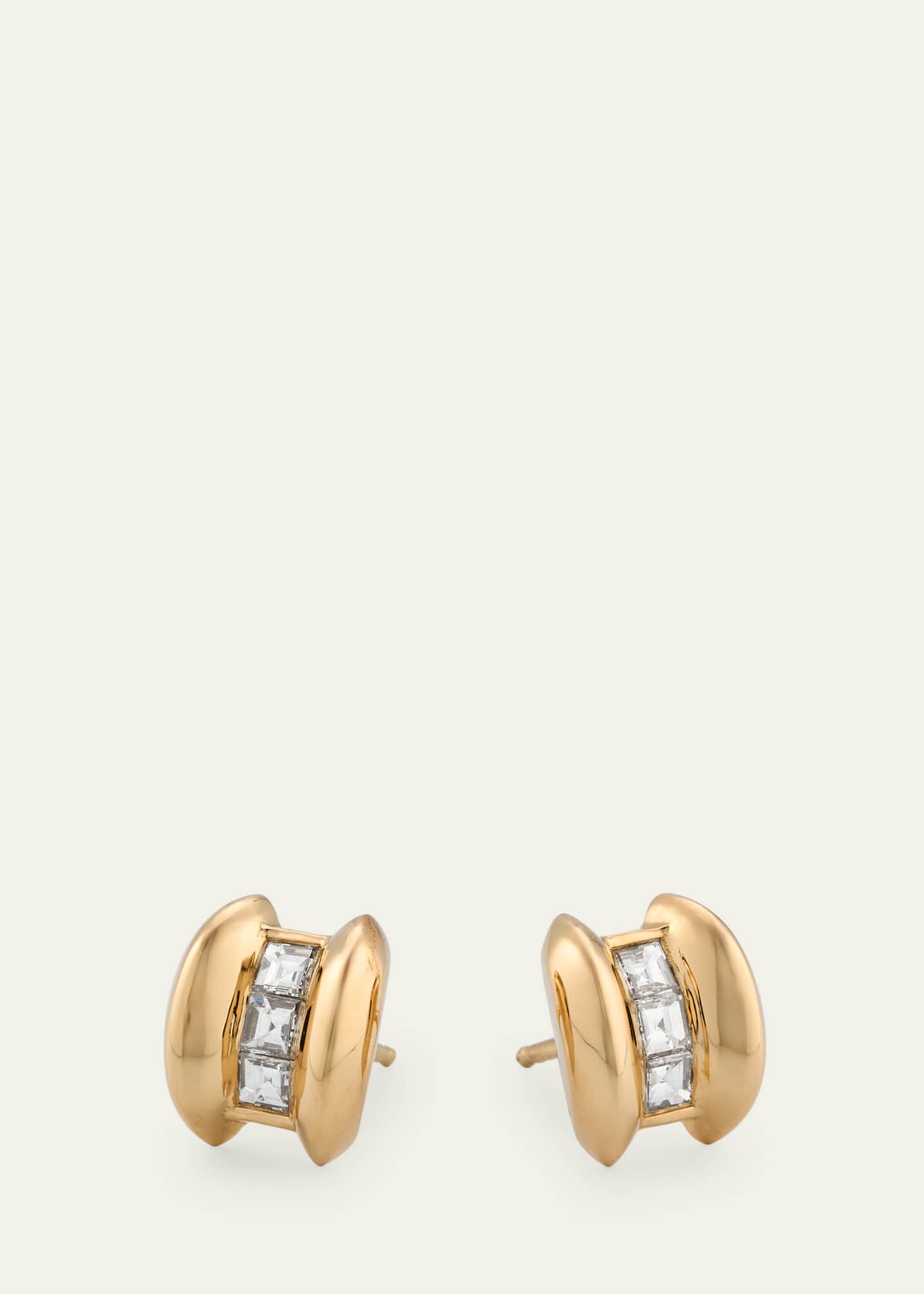 Lizzie Mandler Fine Jewelry 18K Yellow Gold Anchor Carre Diamond Stud Earrings Image 3 of 4
