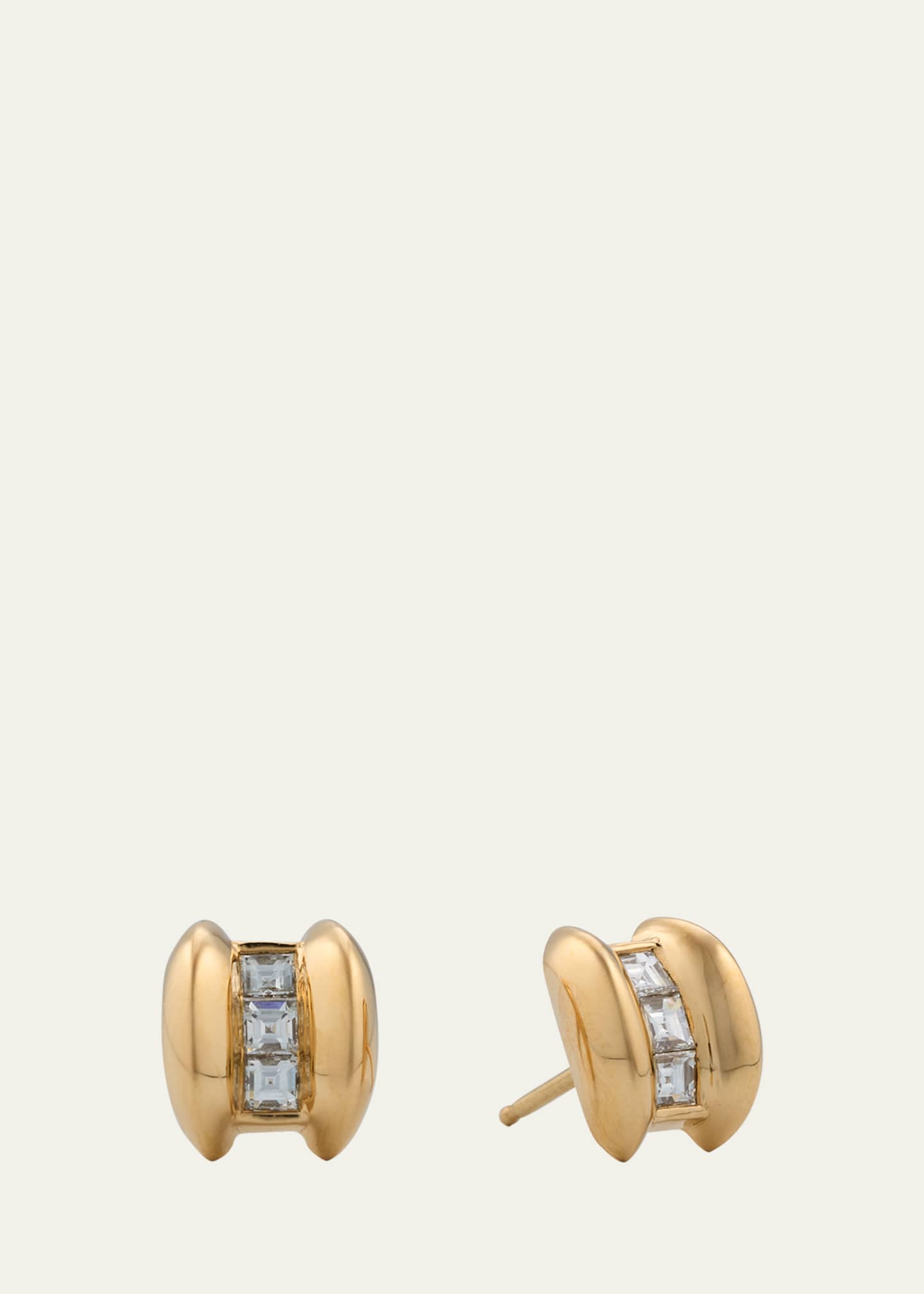Lizzie Mandler Fine Jewelry 18K Yellow Gold Anchor Carre Diamond Stud Earrings Image 1 of 4
