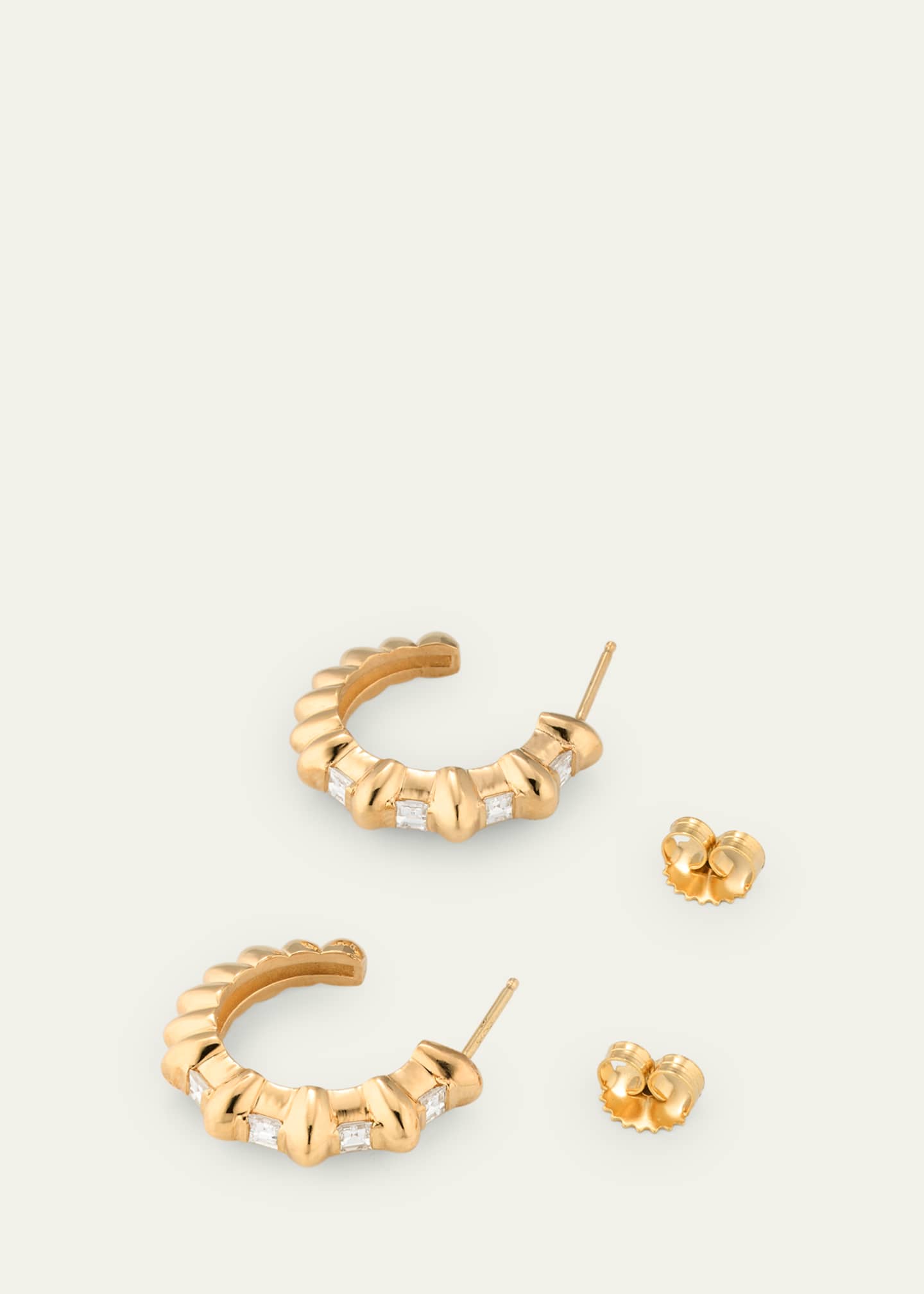 Lizzie Mandler Fine Jewelry 18K Yellow Gold Bubble Bar Single-Row Carre Diamond Hoop Earrings Image 3 of 3