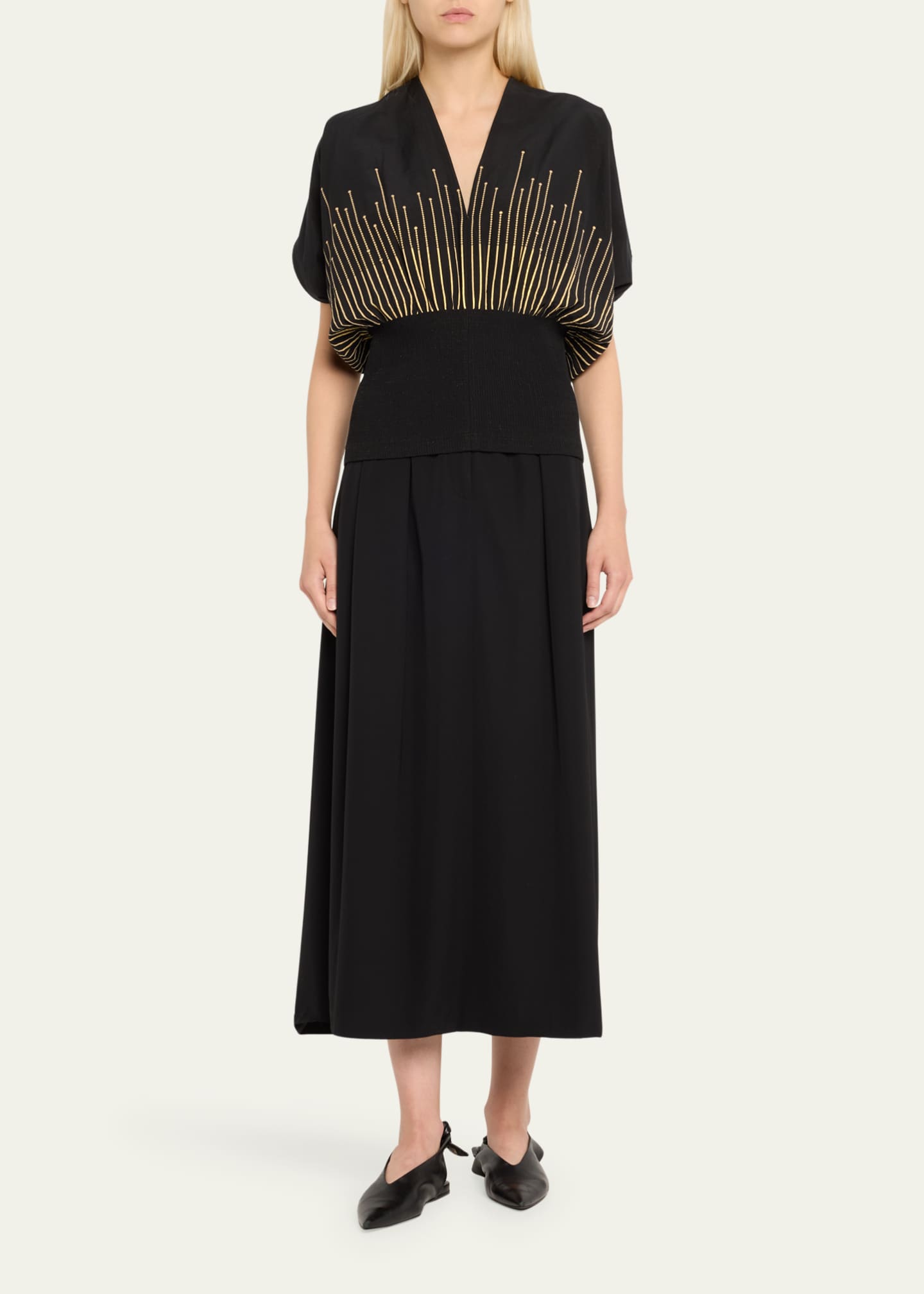 Zero + Maria Cornejo Eva Draped-Sleeve Smocked Top Image 2 of 5