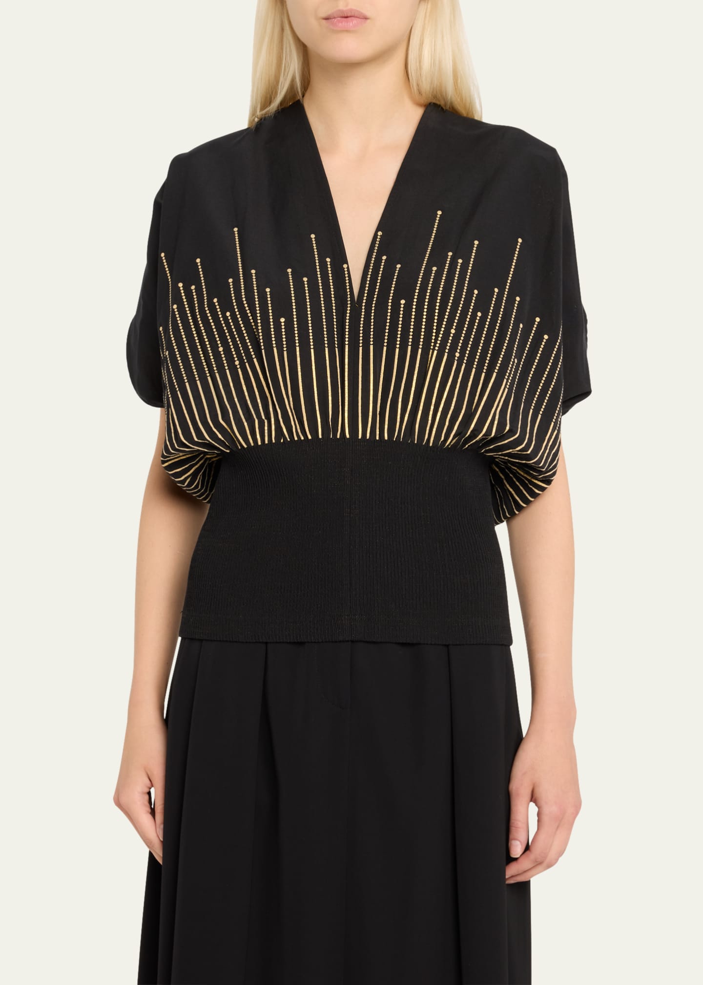Zero + Maria Cornejo Eva Draped-Sleeve Smocked Top Image 4 of 5