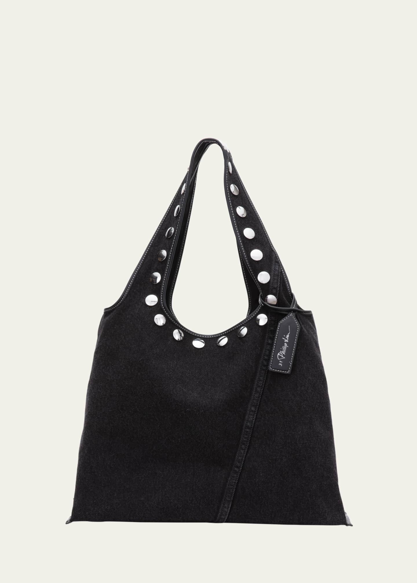 3.1 Phillip Lim Studded Washed Denim Market Tote Bag