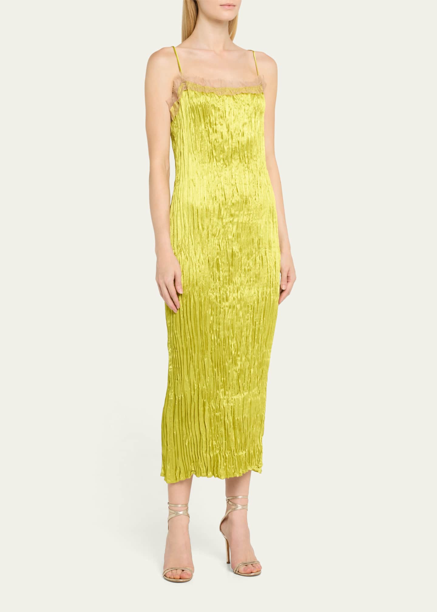 Jason Wu Collection Hammered Satin Pleated Slip Dress Image 4 of 5