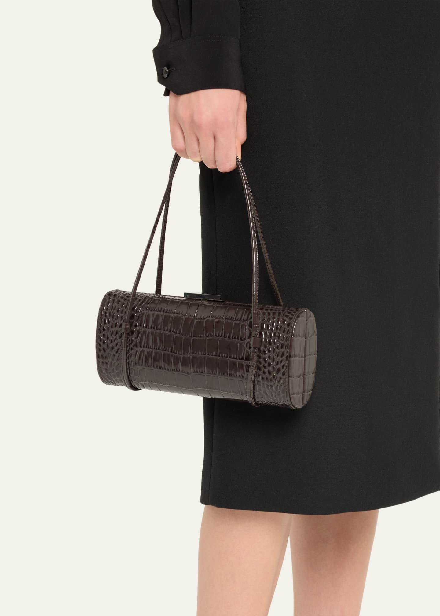 Natalie barrel croc embossed leather bag Michael Kors Collection Leather  Top Handle MICHAEL Michael Kors Jet