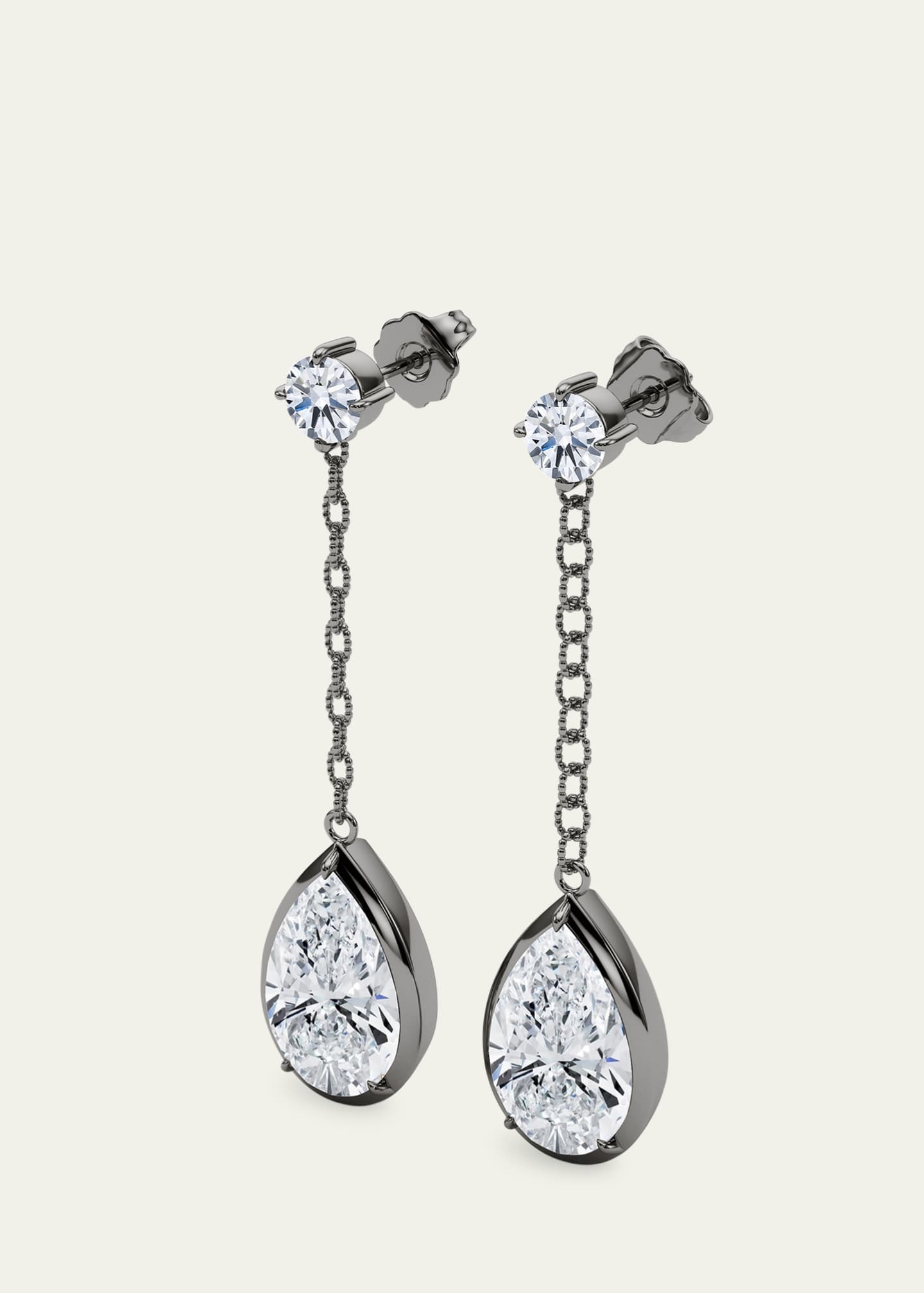 HauteCarat 18K Link Chain Pear Lab Grown Diamond Drop Earrings Image 2 of 3