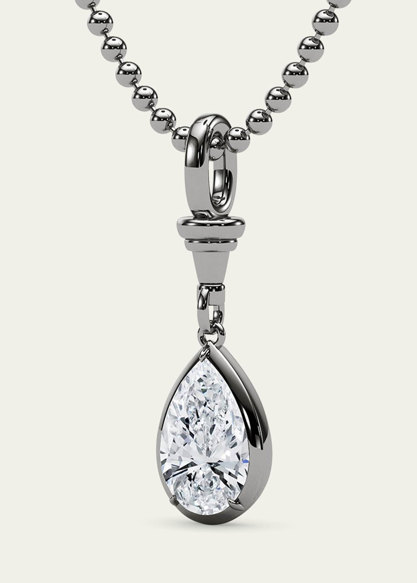 HauteCarat 18K Ball and Chain Pear Shape Lab Grown Diamond Pendant Necklace, 2.0tcw Image 2 of 4