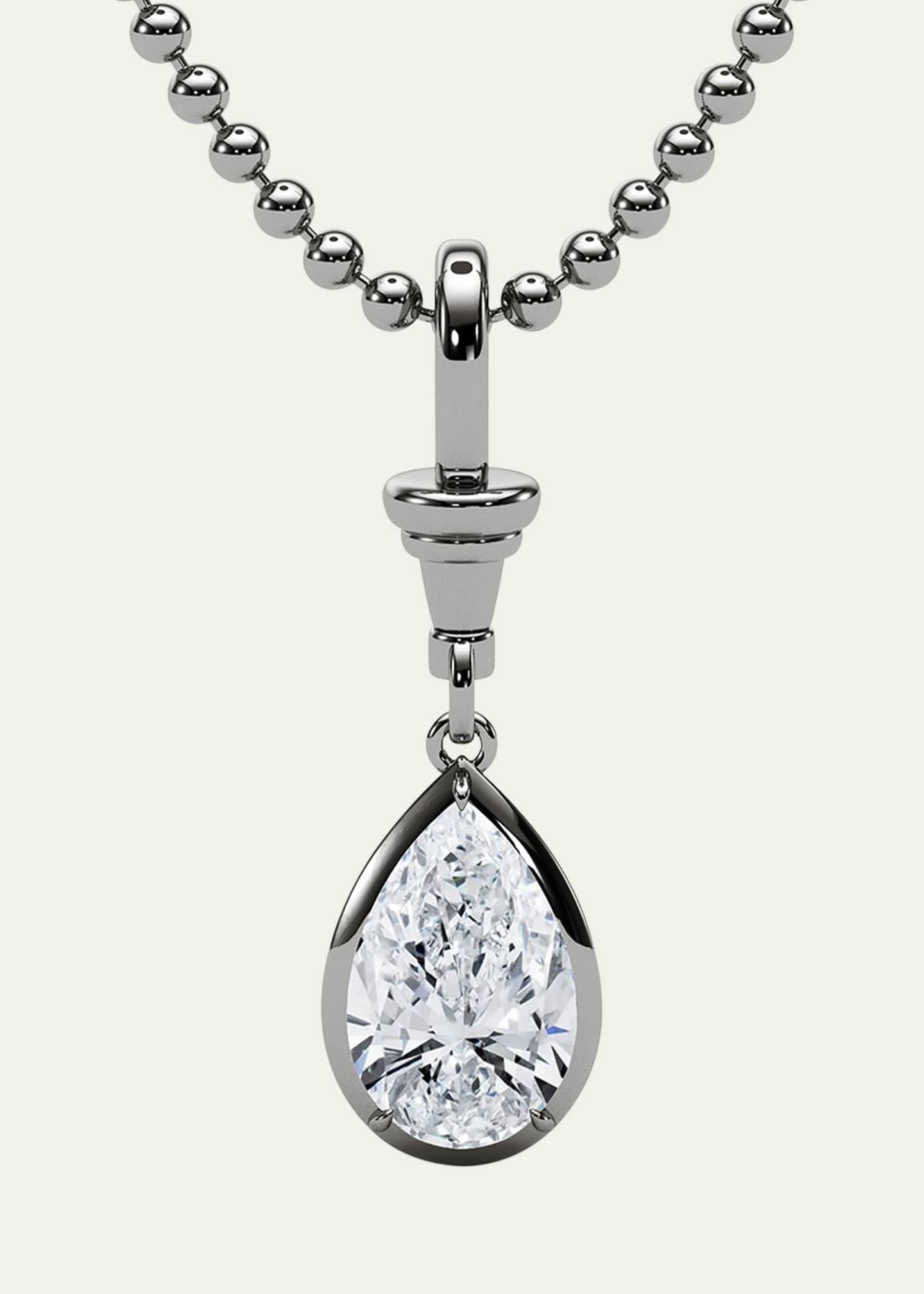 HauteCarat 18K Ball and Chain Pear Shape Lab Grown Diamond Pendant Necklace, 2.0tcw Image 1 of 4