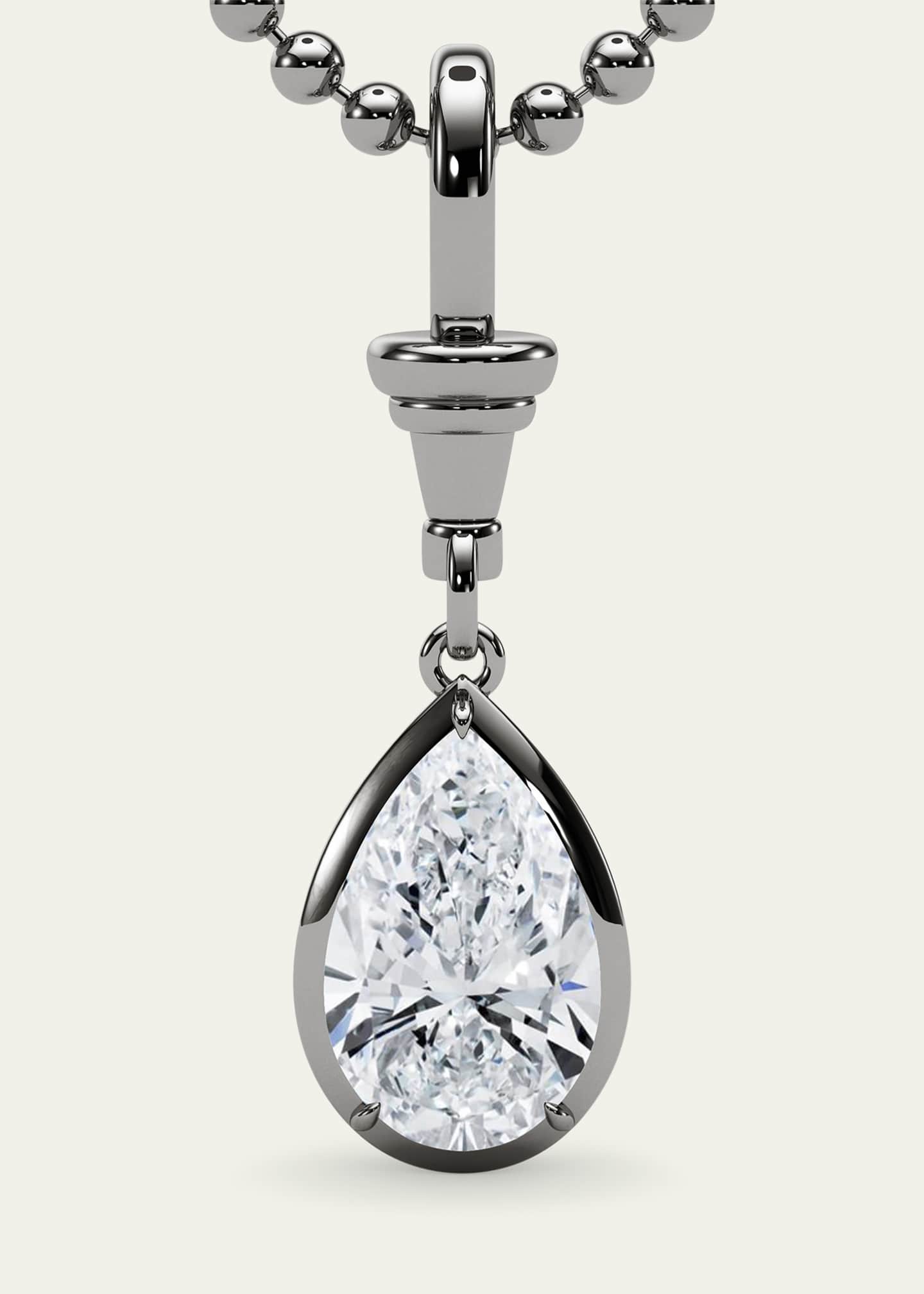 HauteCarat 18K Ball and Chain Pear Shape Lab Grown Diamond Pendant Necklace, 2.0tcw Image 4 of 4