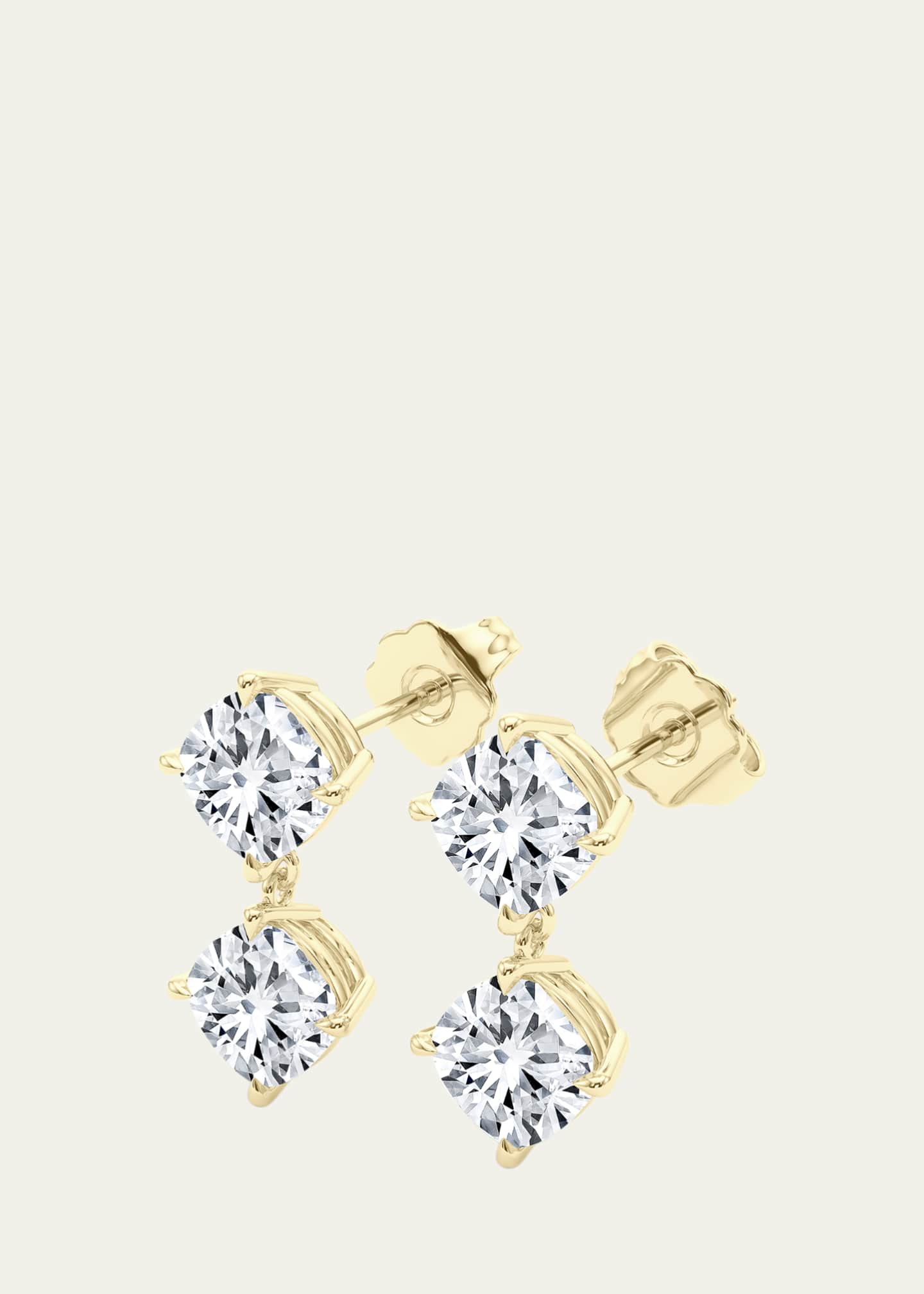 HauteCarat 18K Cushion Lab Grown Damond Twin Earrings Image 2 of 3