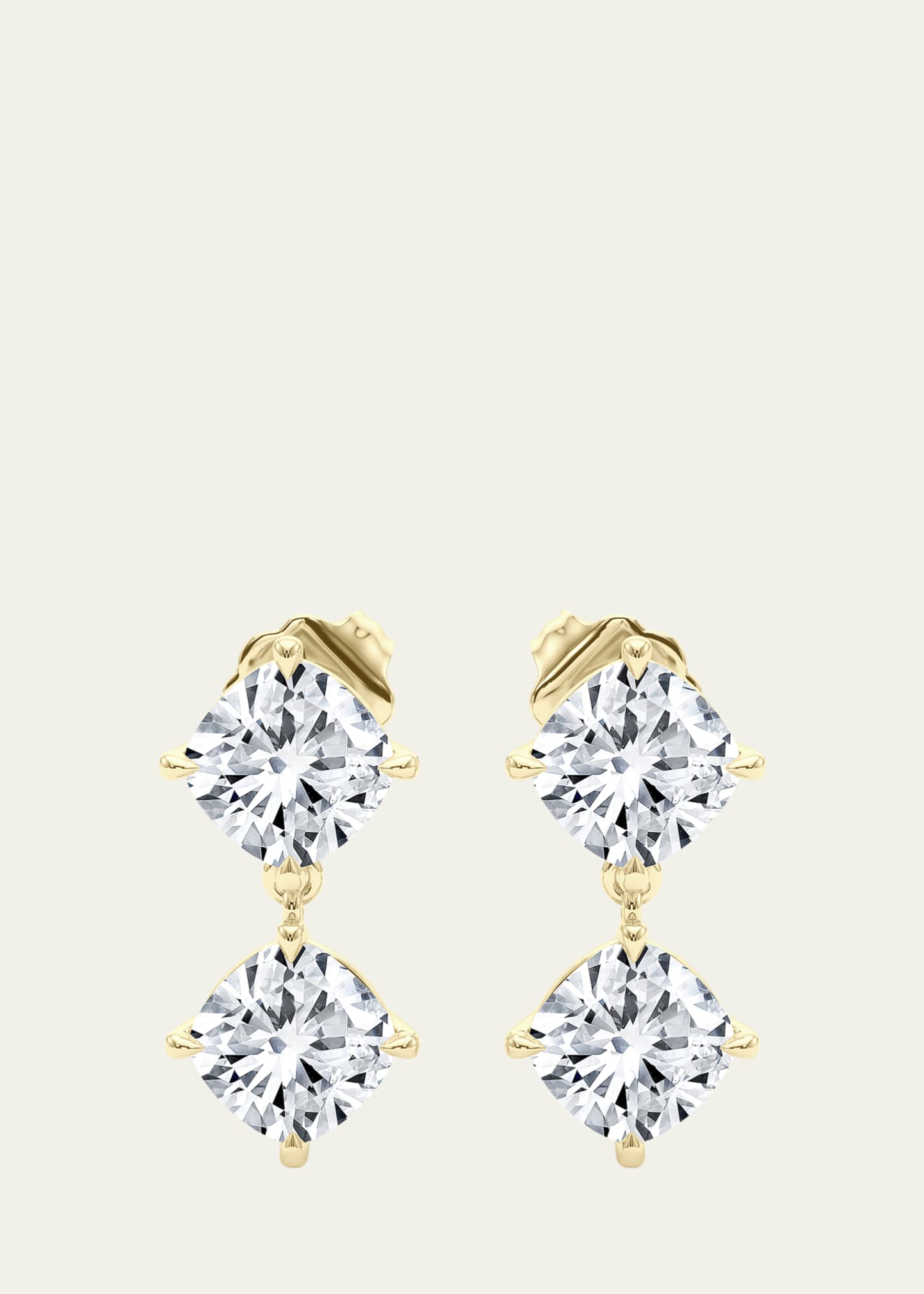 HauteCarat 18K Cushion Lab Grown Damond Twin Earrings Image 1 of 3