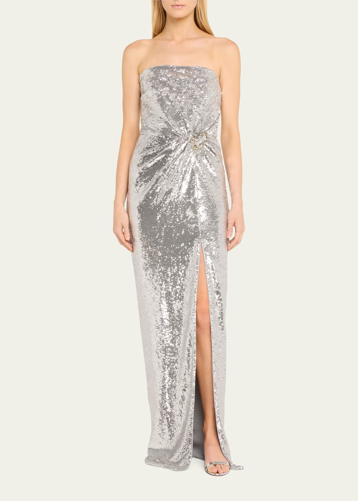 Sequined Strapless Buckle Gown