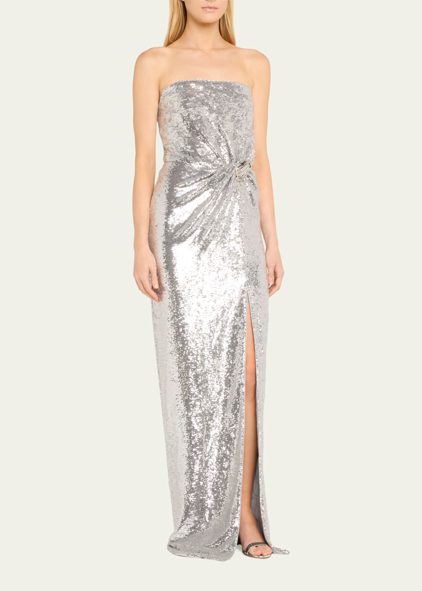 Sequined Strapless Buckle Gown