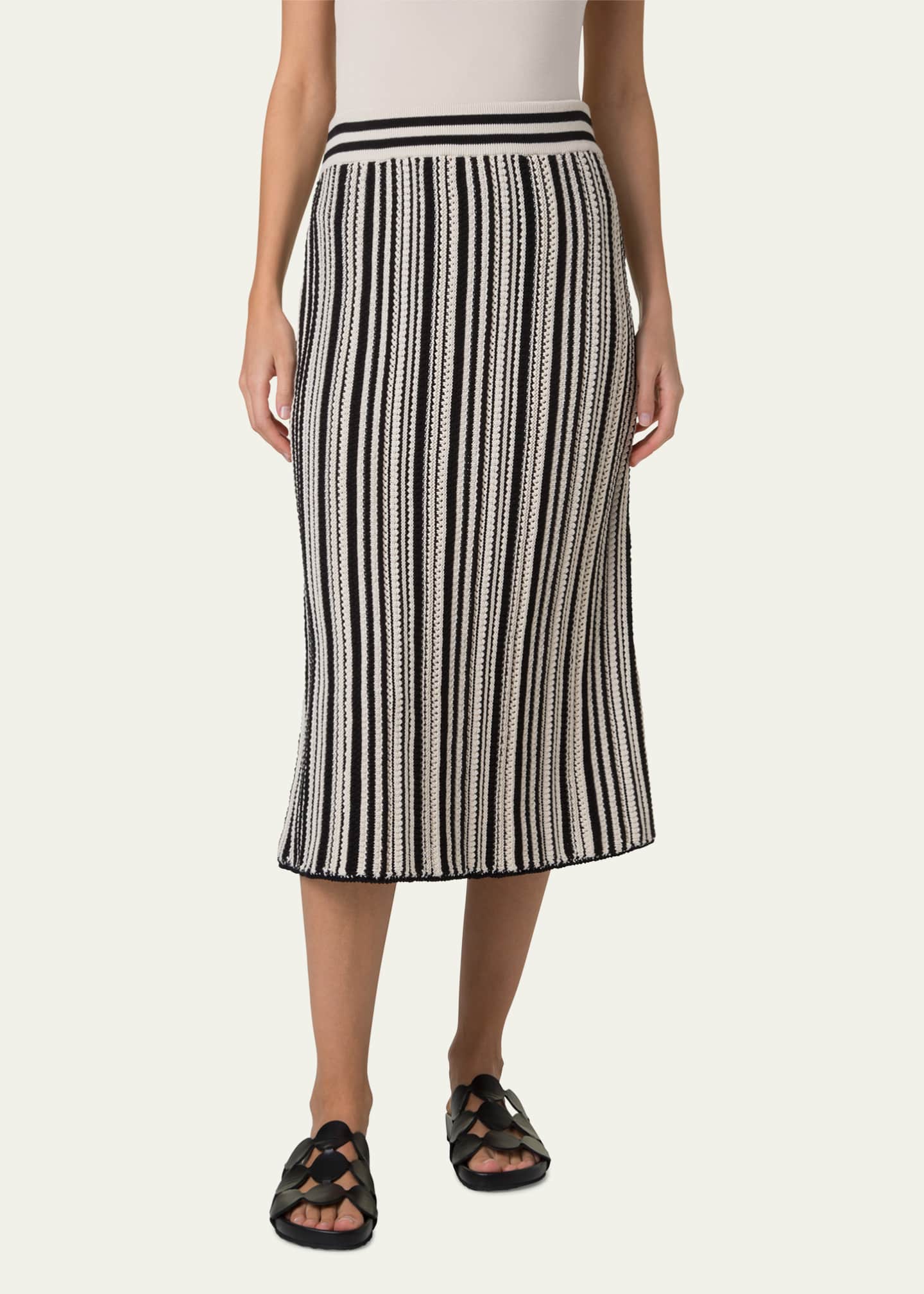 Akris punto Crochet Knit Stripe Cotton Flared Midi Skirt Image 2 of 5