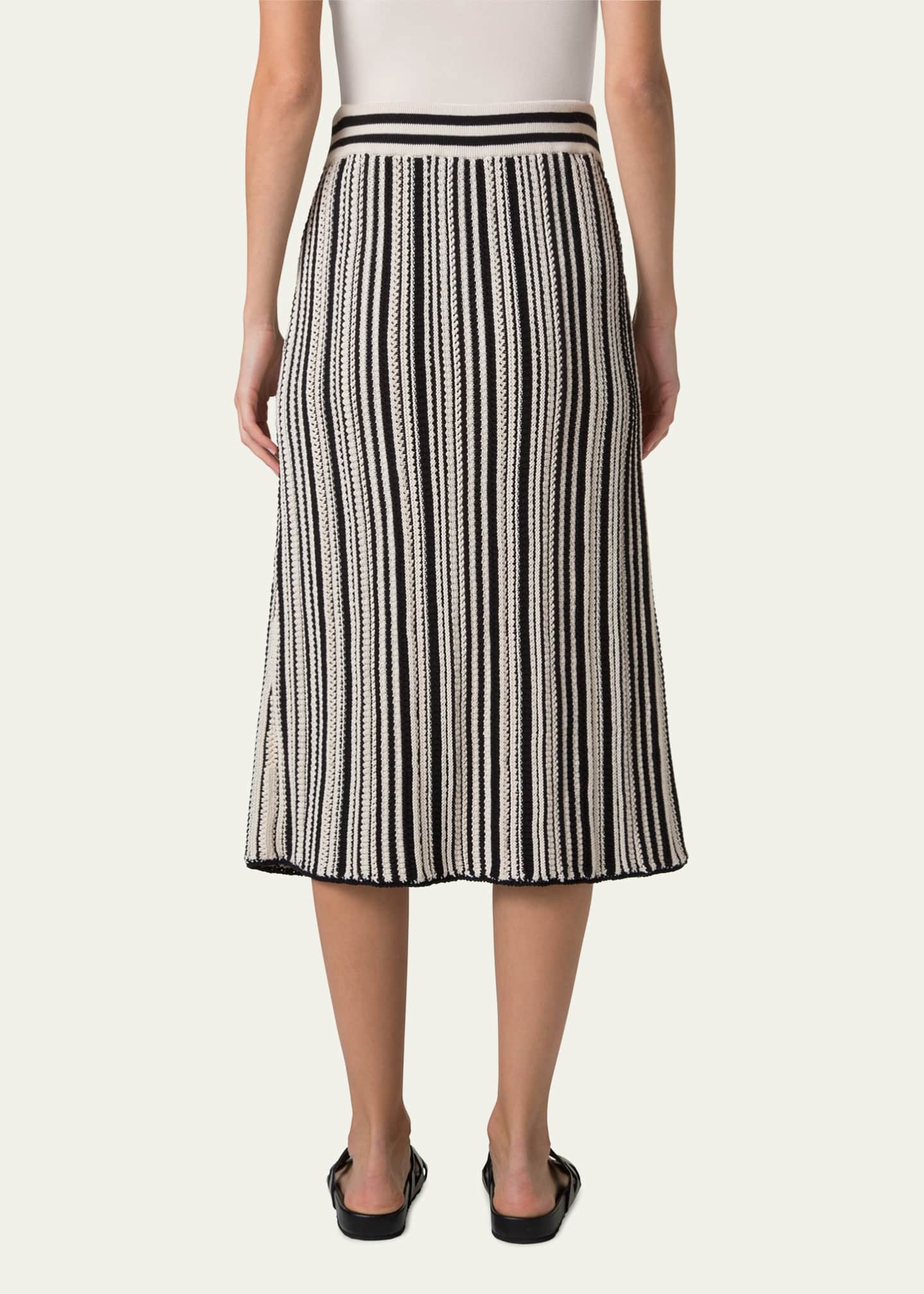 Akris punto Crochet Knit Stripe Cotton Flared Midi Skirt Image 3 of 5