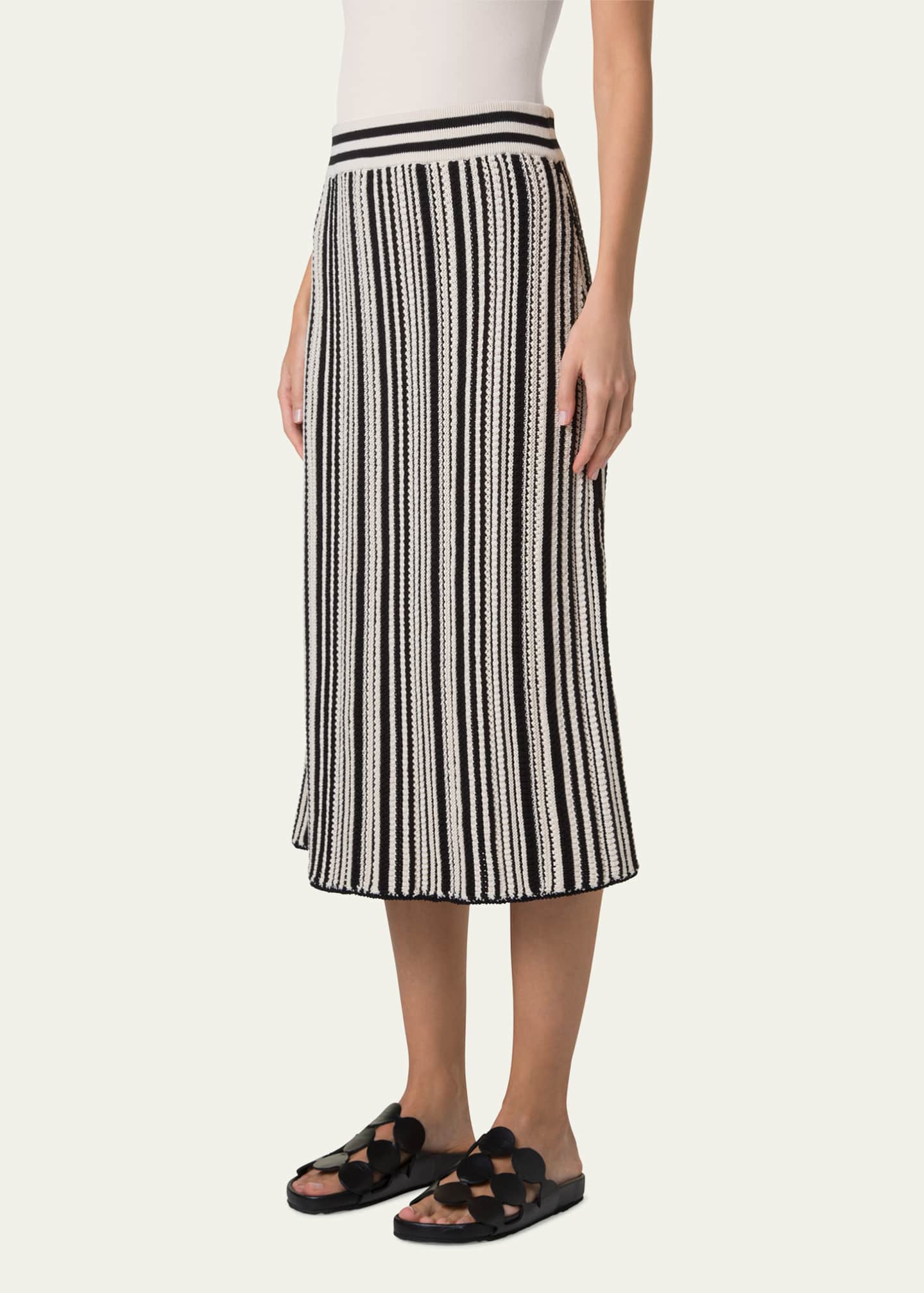 Akris punto Crochet Knit Stripe Cotton Flared Midi Skirt Image 4 of 5