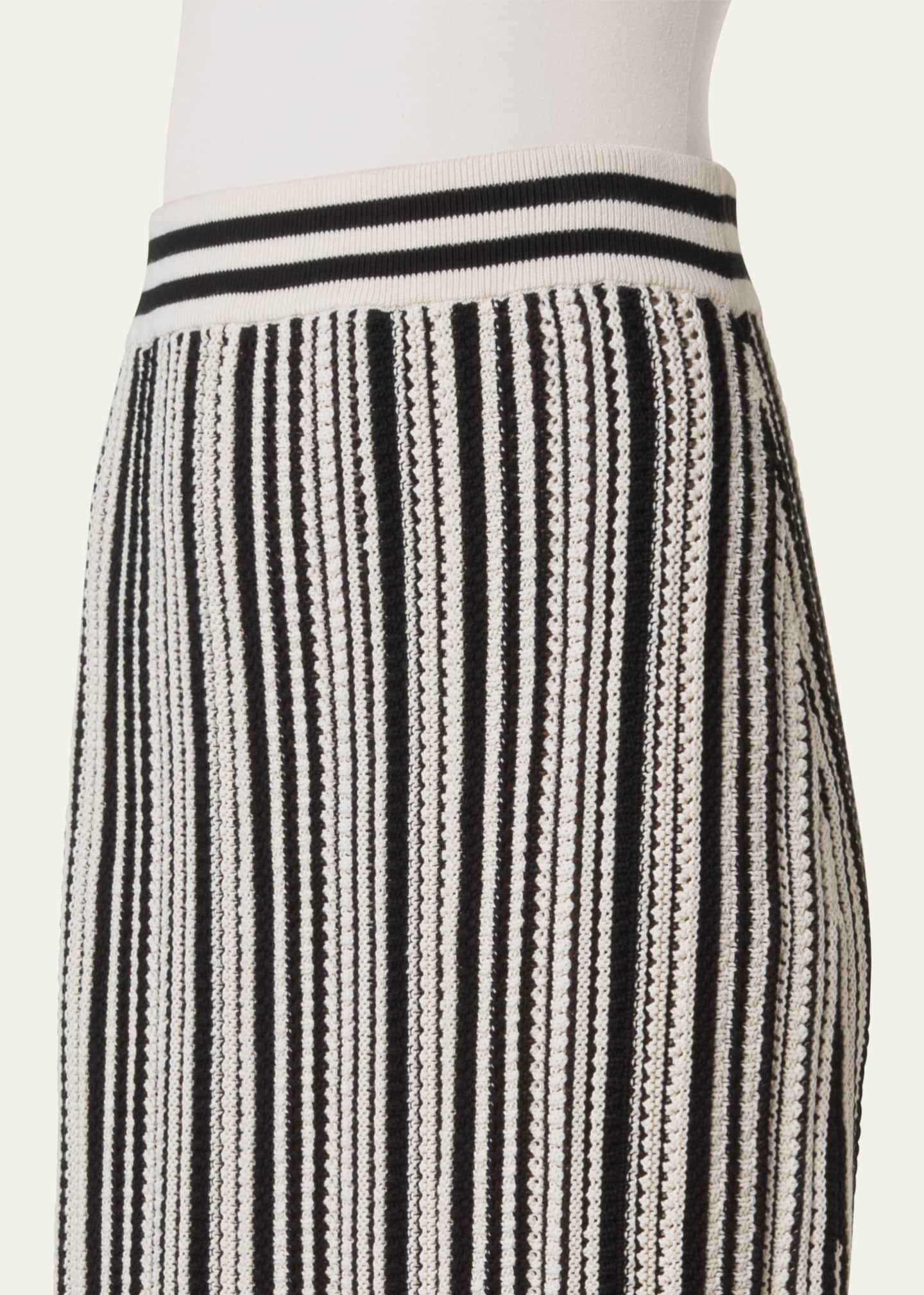 Akris punto Crochet Knit Stripe Cotton Flared Midi Skirt Image 5 of 5