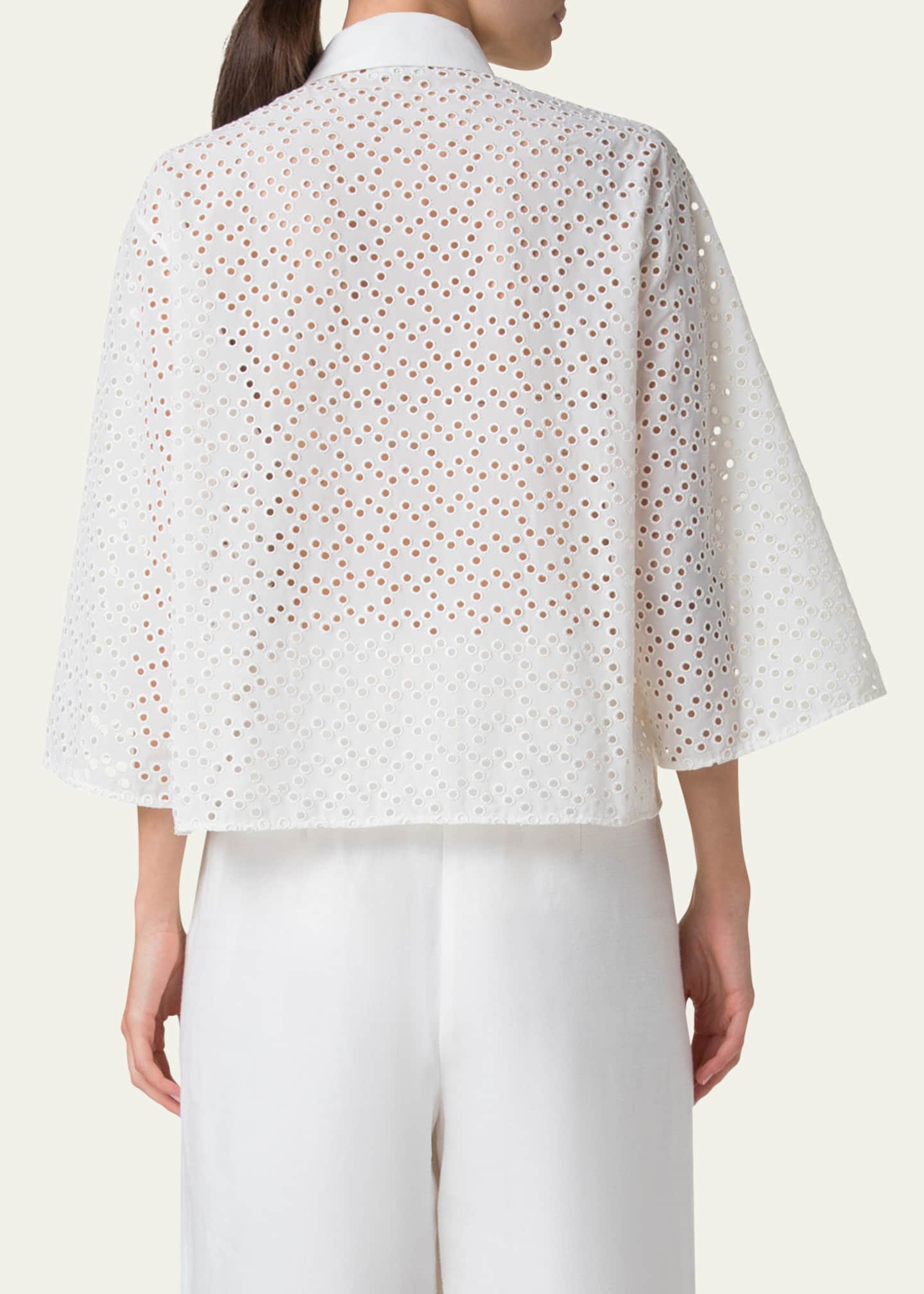 Akris punto Eyelet Three-Quarter Sleeve Poplin Blouse Image 3 of 5
