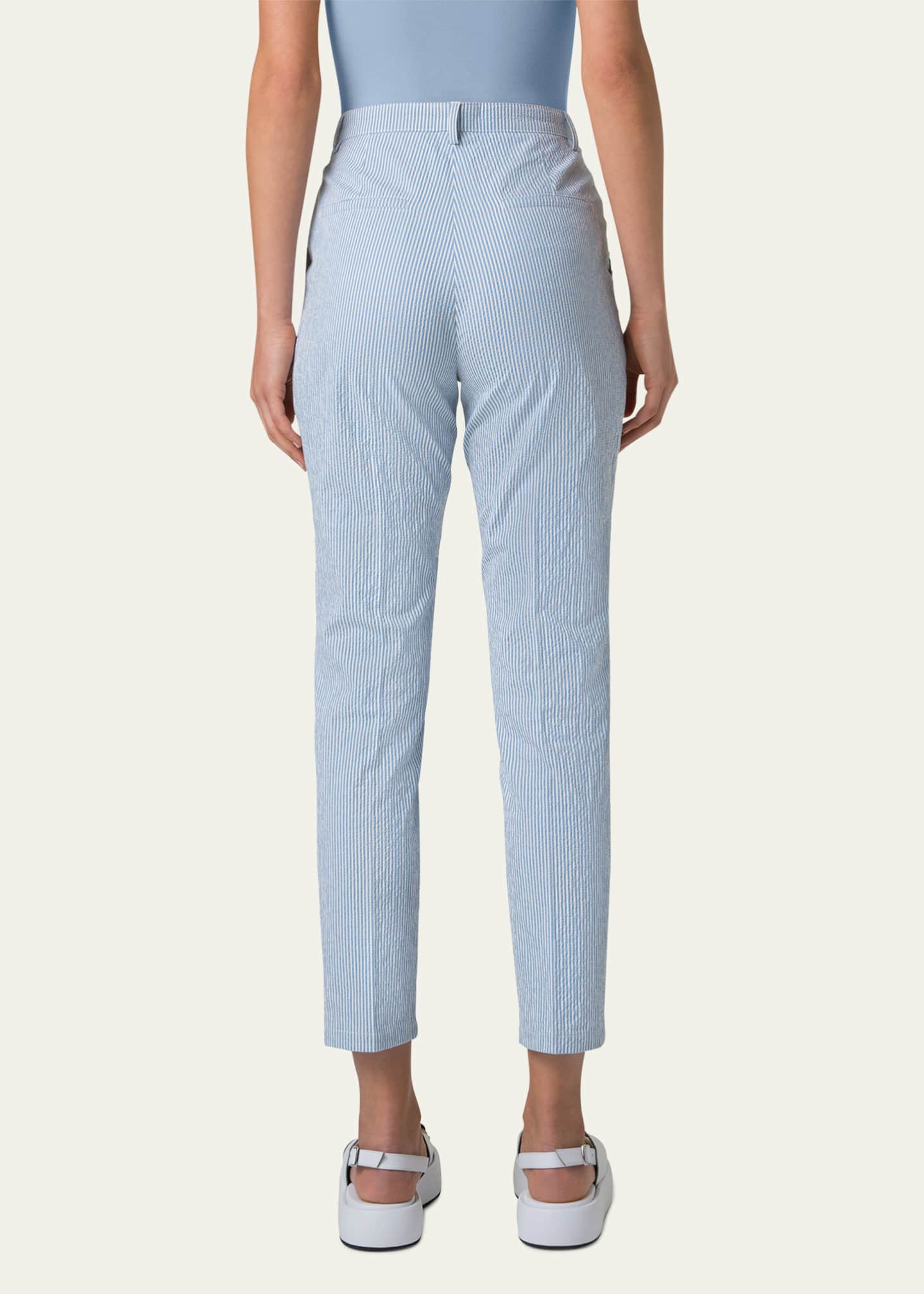 Akris punto Freda Seersucker Striped Tapered-Leg Pants Image 2 of 4