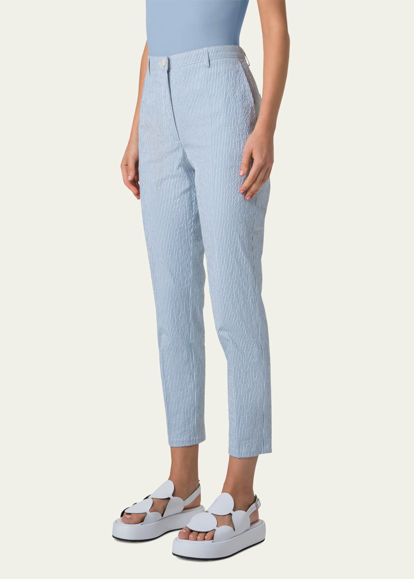 Akris punto Freda Seersucker Striped Tapered-Leg Pants Image 3 of 4