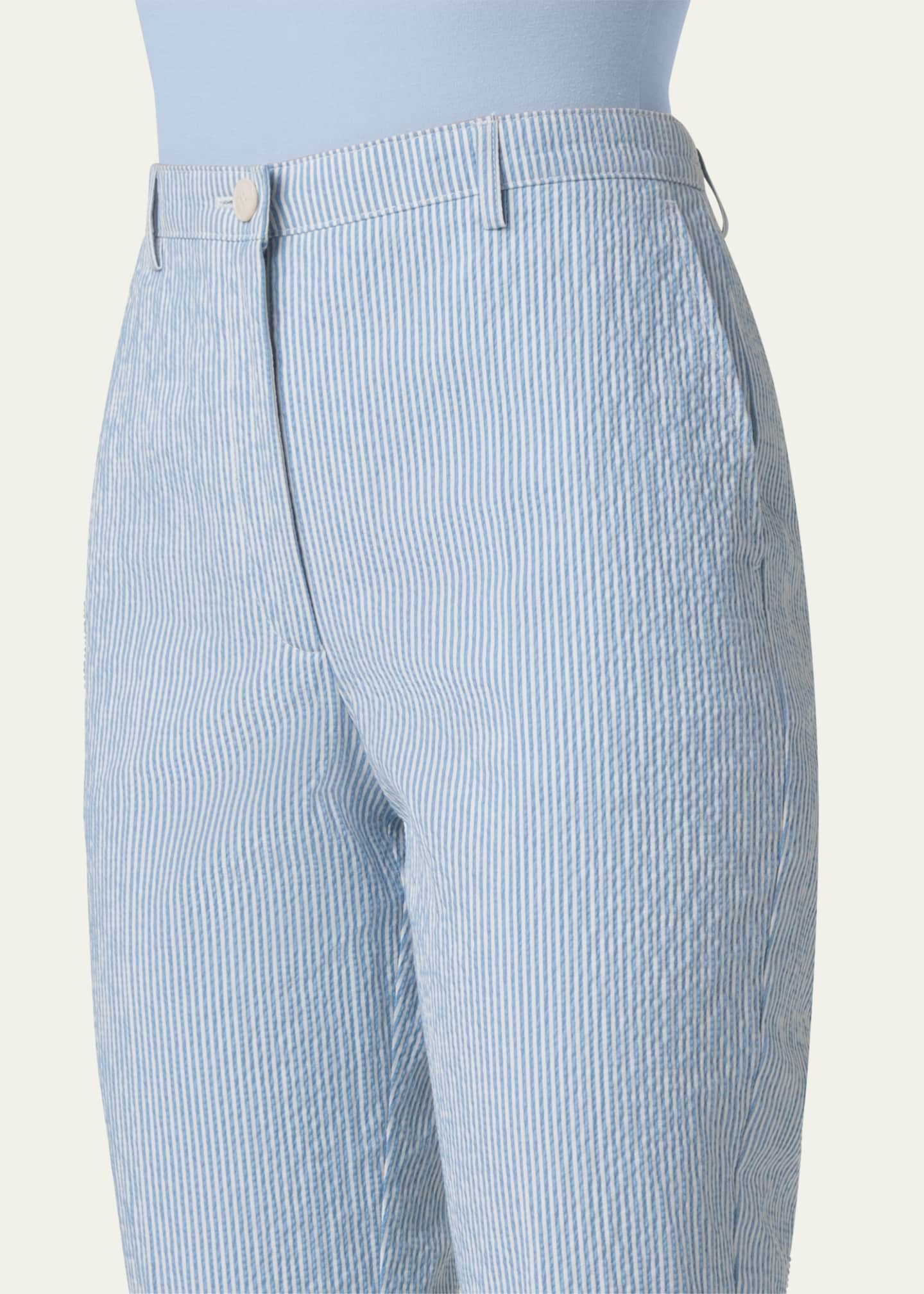 Akris punto Freda Seersucker Striped Tapered-Leg Pants Image 4 of 4