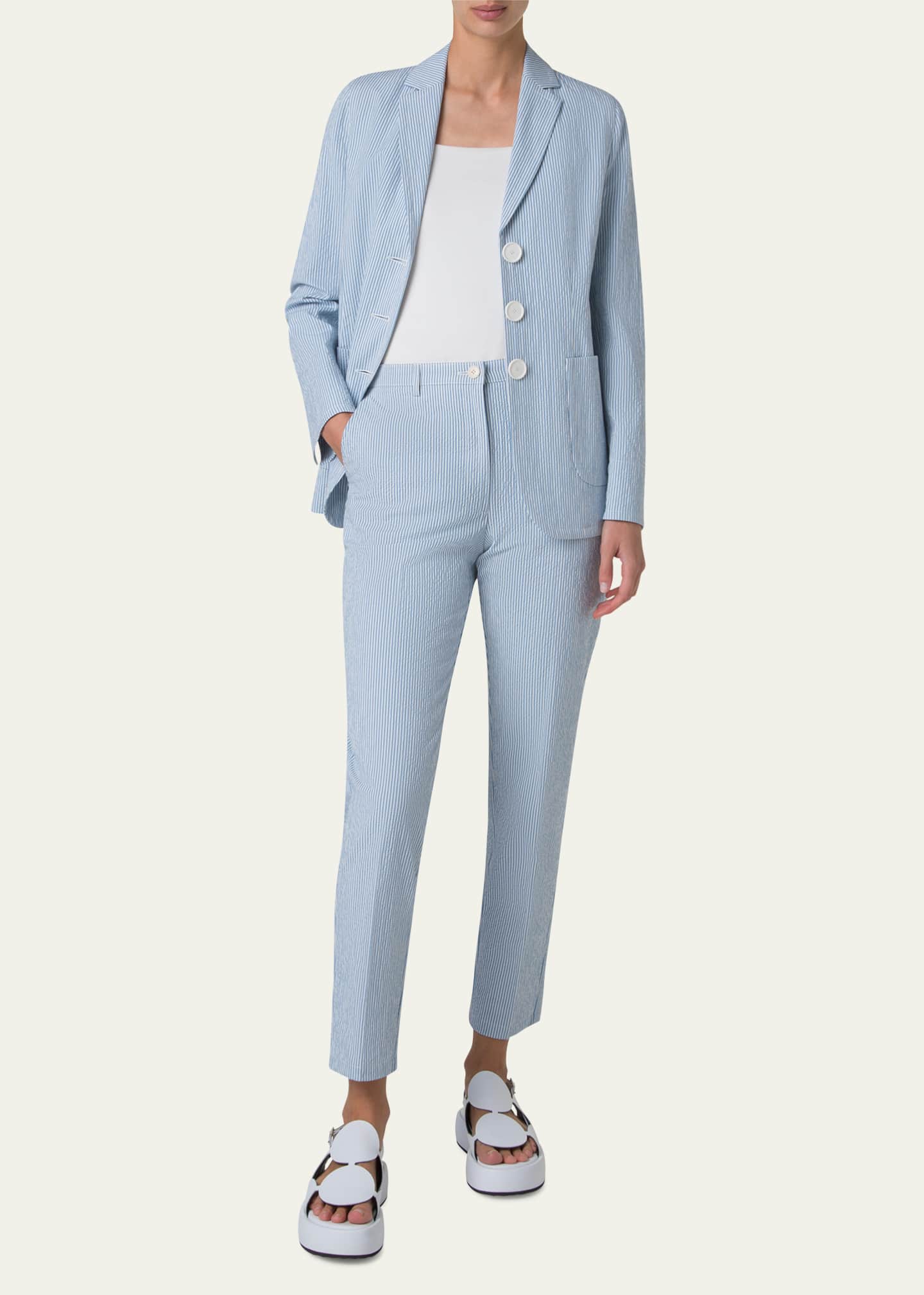 Akris punto Striped Seersucker Three Button Blazer Image 2 of 5