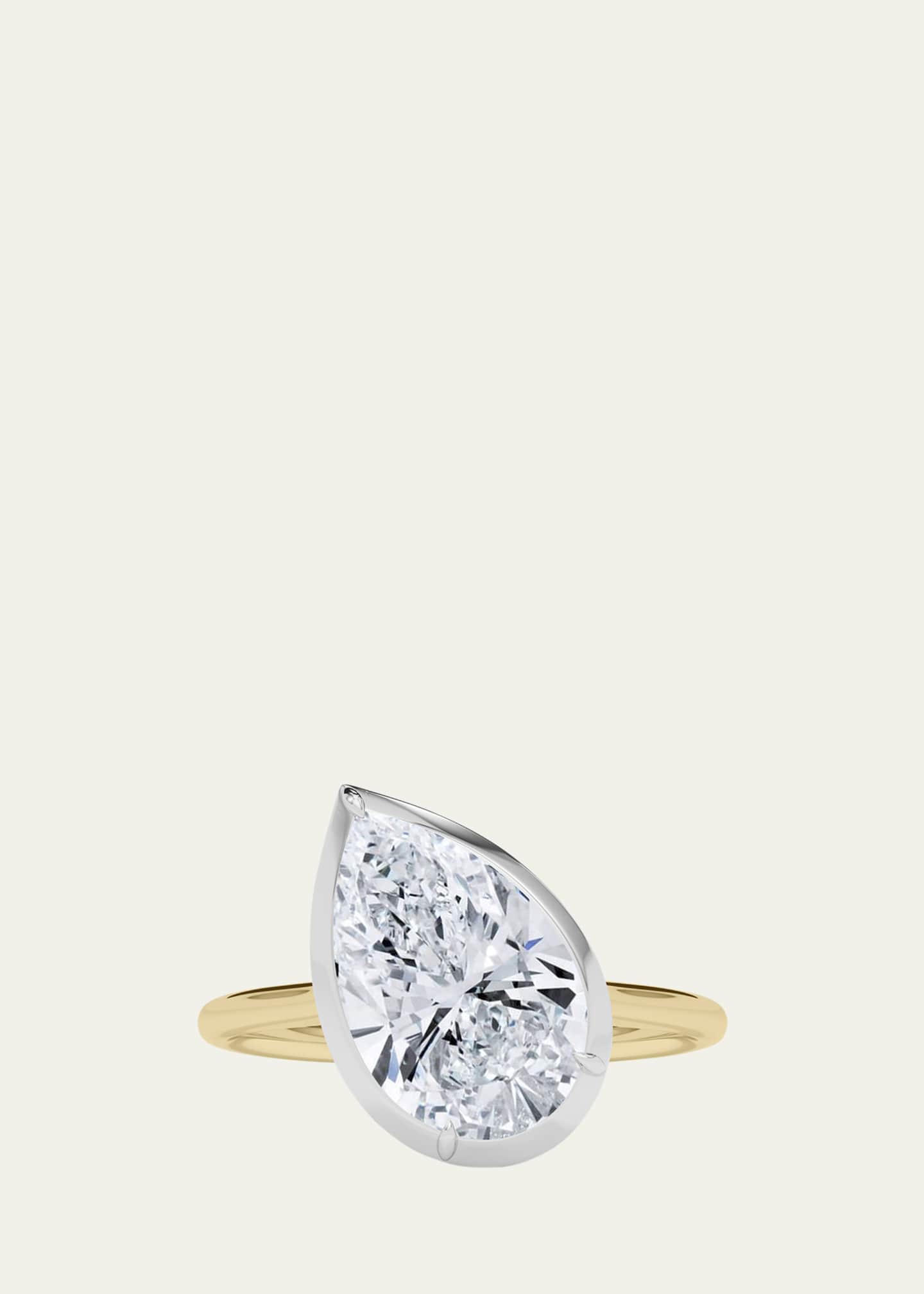 HauteCarat Two Tone 18K Tilted Pear Lab Grown Diamond Ring, 2.0tcw Image 1 of 4