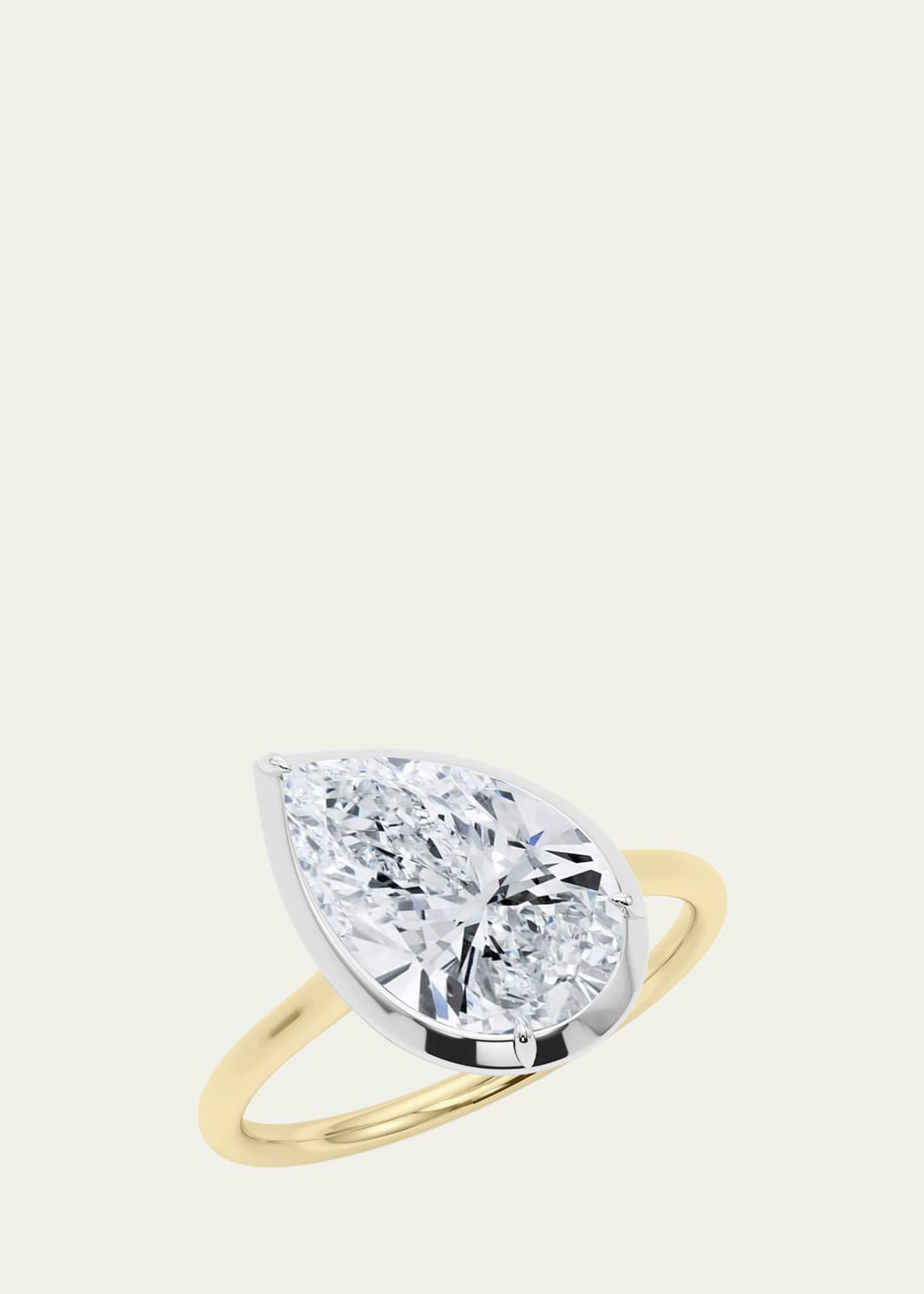 HauteCarat Two Tone 18K Tilted Pear Lab Grown Diamond Ring, 3.0tcw Image 2 of 4