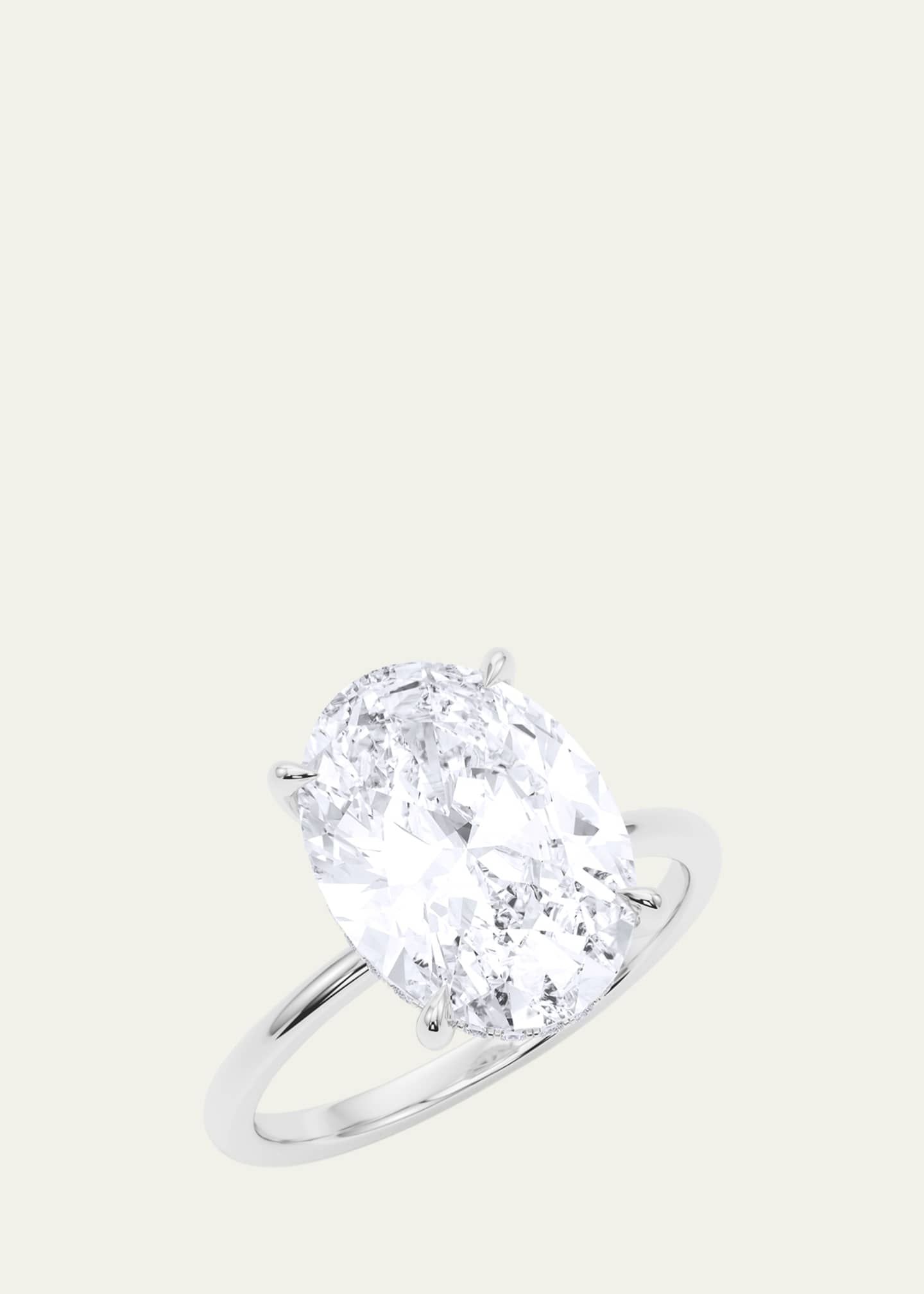 HauteCarat 18K Oval Cut Hidden Halo Platinum Lab Grown Diamond Ring, 3.0tcw Image 2 of 4