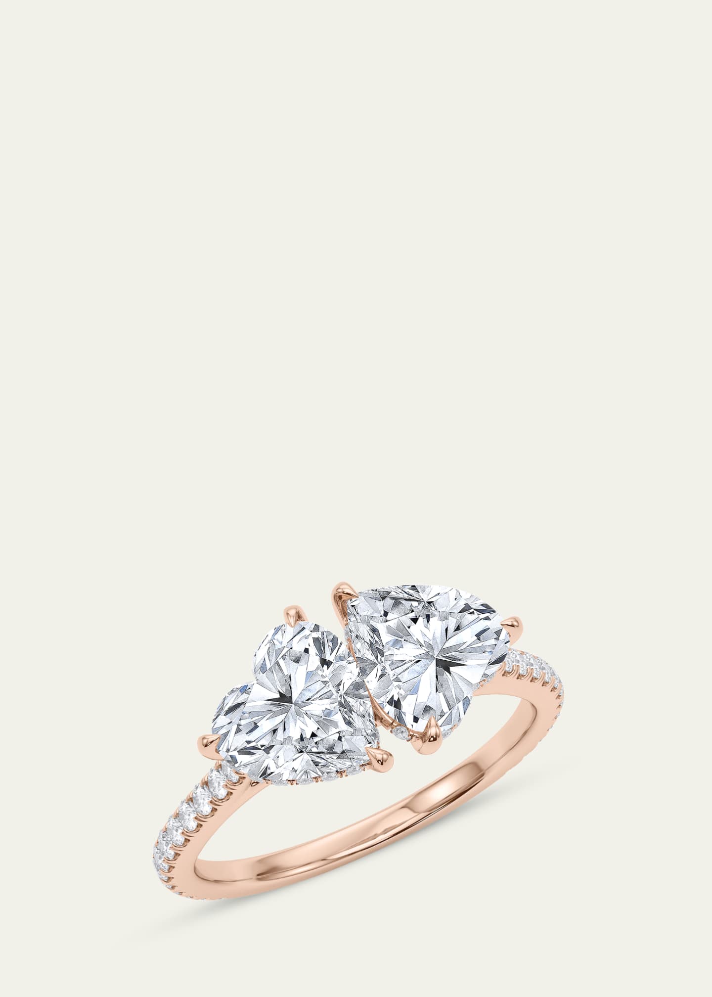 HauteCarat 18K Heart Lab Grown Diamond West Pave Twin Ring Image 2 of 4