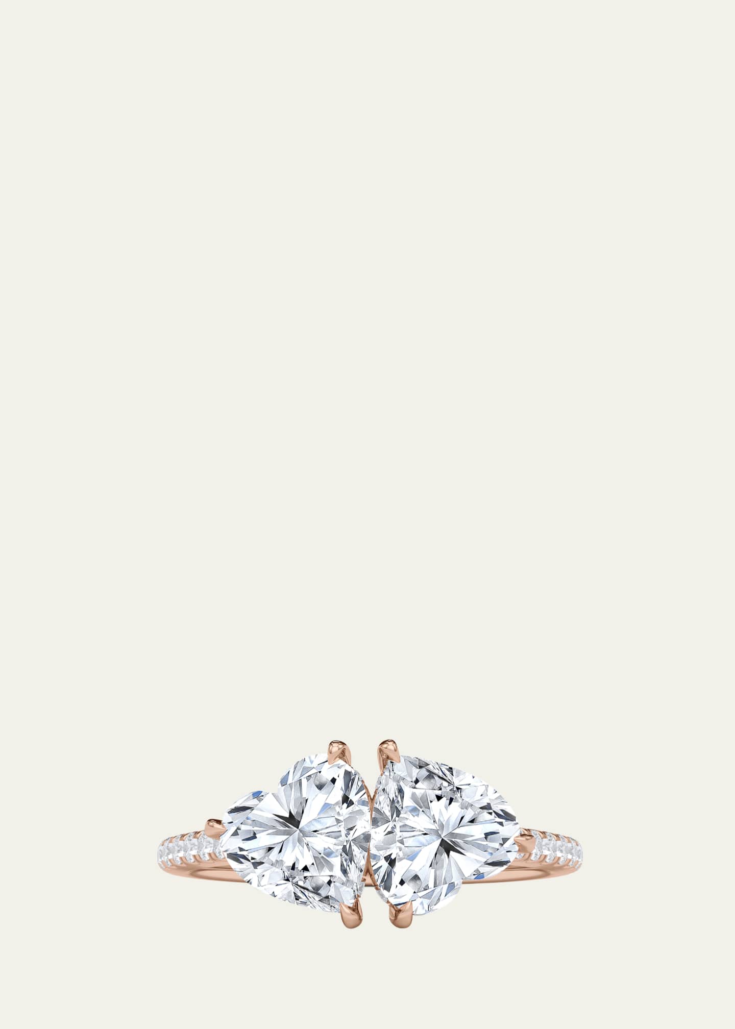 HauteCarat 18K Heart Lab Grown Diamond West Pave Twin Ring Image 1 of 4