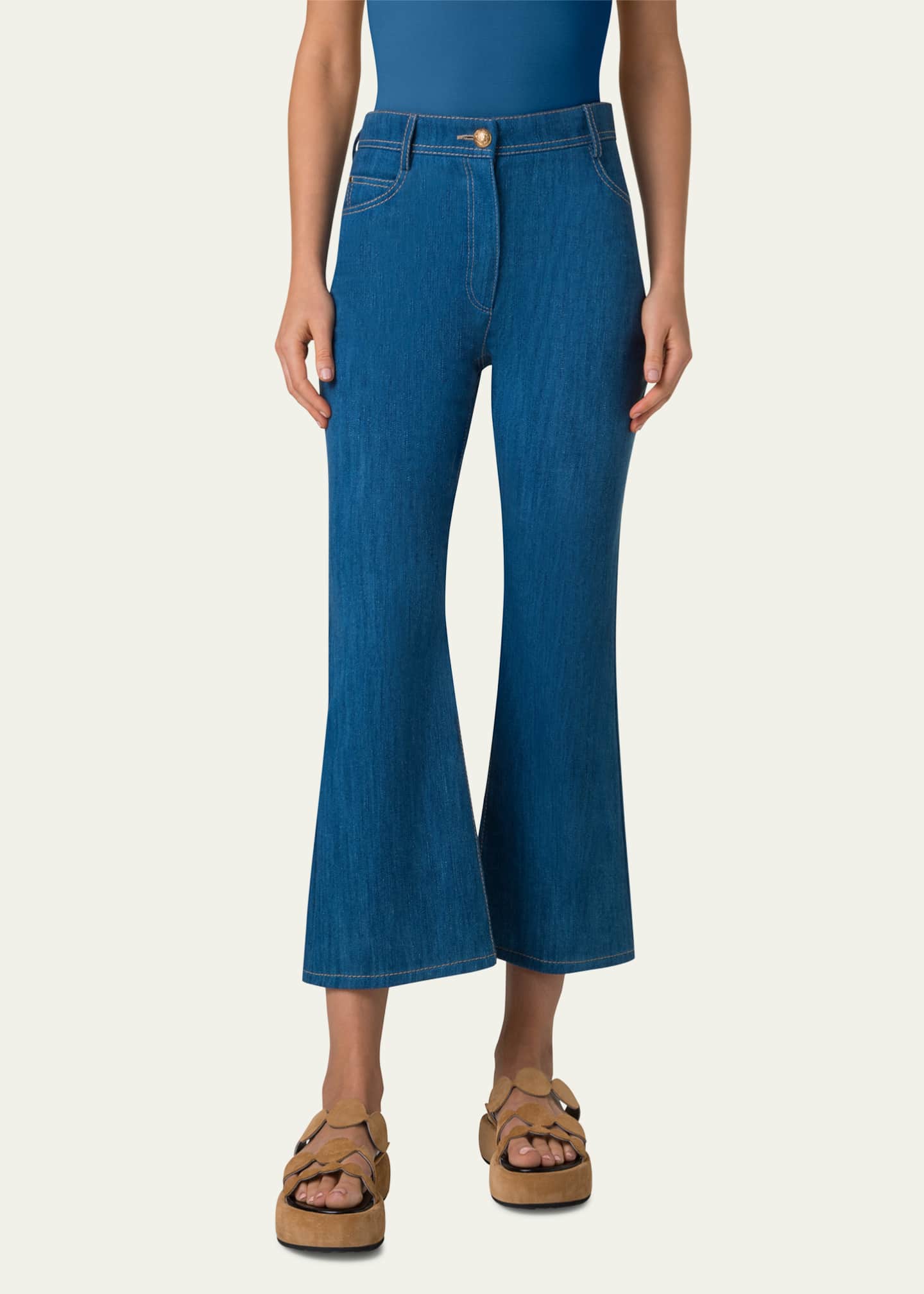 Akris punto Cali Flared Denim Cropped Pants Image 2 of 5