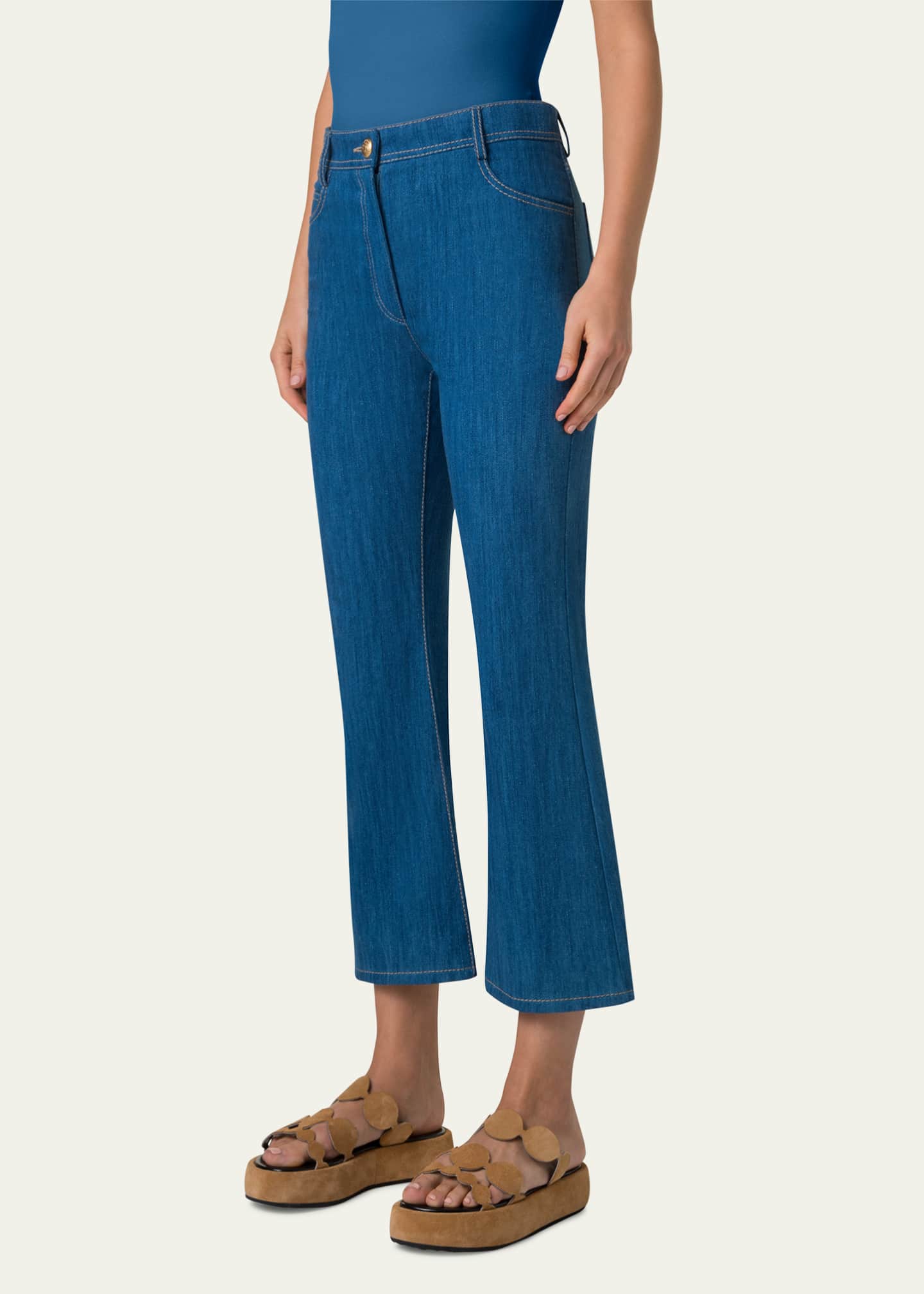 Akris punto Cali Flared Denim Cropped Pants Image 4 of 5