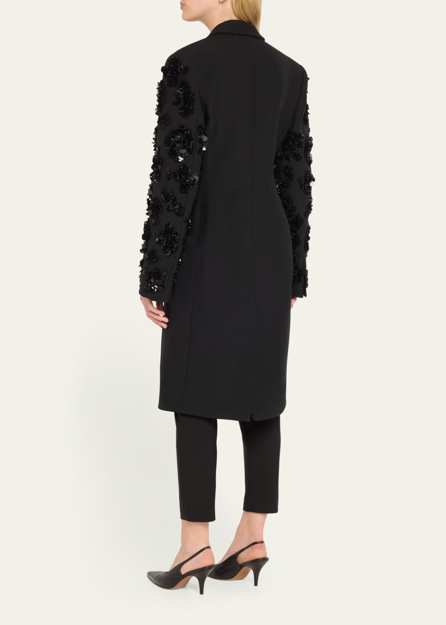 Michael Kors Collection Sequined-Sleeve Double Breasted Wool Coat Image 3 of 5