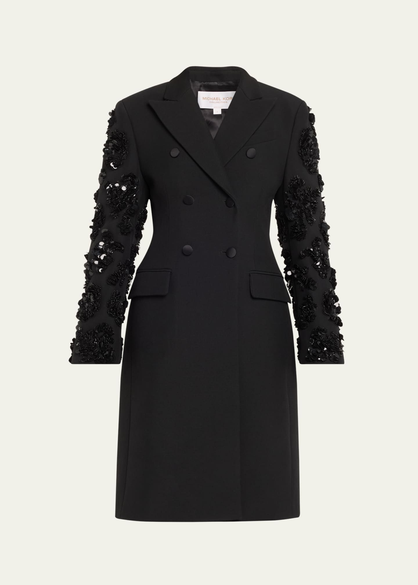 Michael Kors Collection Sequined-Sleeve Double Breasted Wool Coat Image 1 of 5