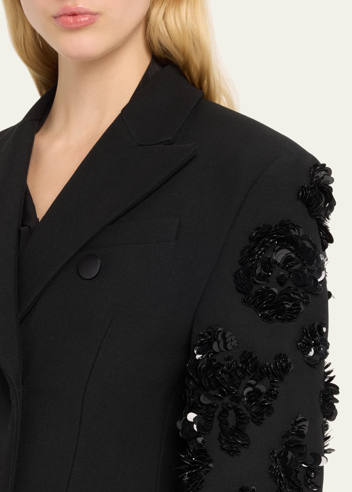 Michael Kors Collection Sequined-Sleeve Double Breasted Wool Coat Image 5 of 5
