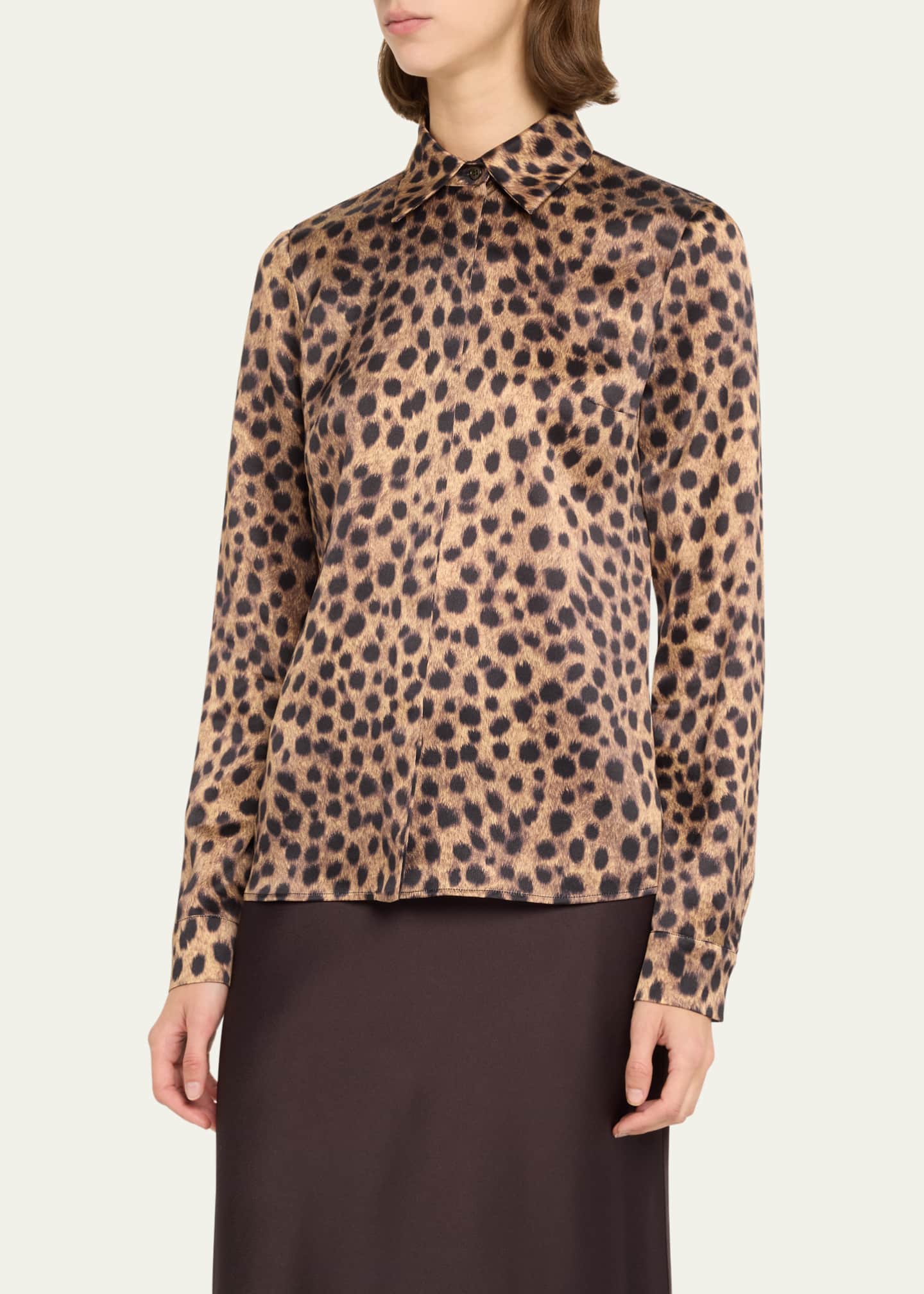 Michael Kors Collection Hansen Printed Silk Button-Front Shirt Image 4 of 5