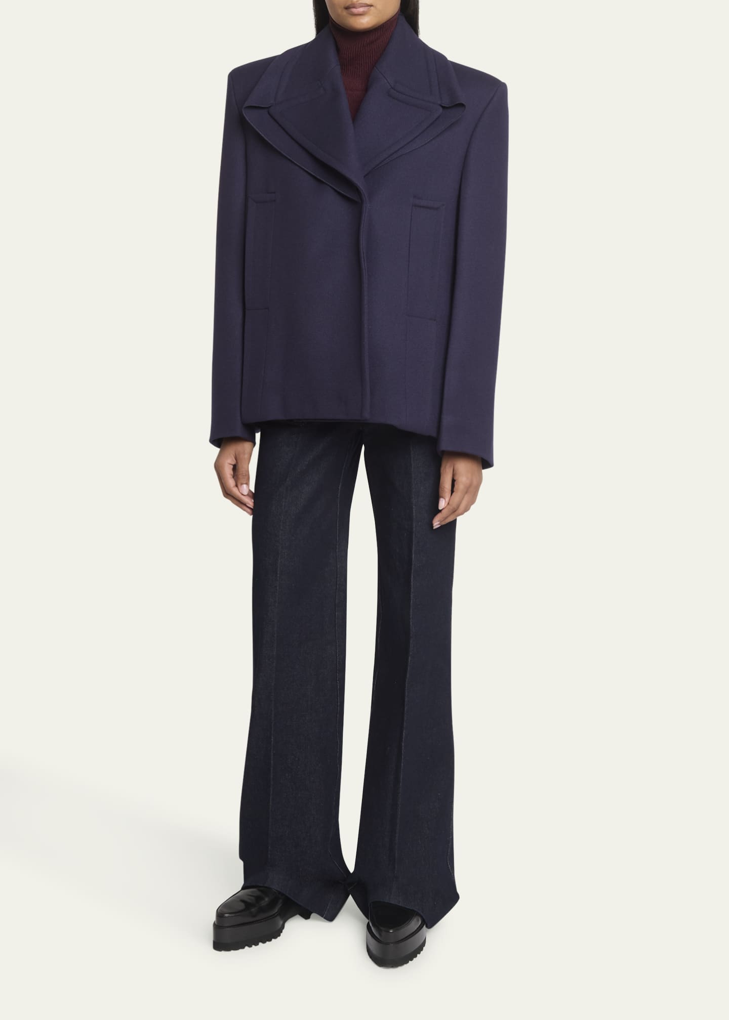 Victoria Beckham Pointed-Shoulder Single-Breasted Wool Peacoat Image 2 of 5