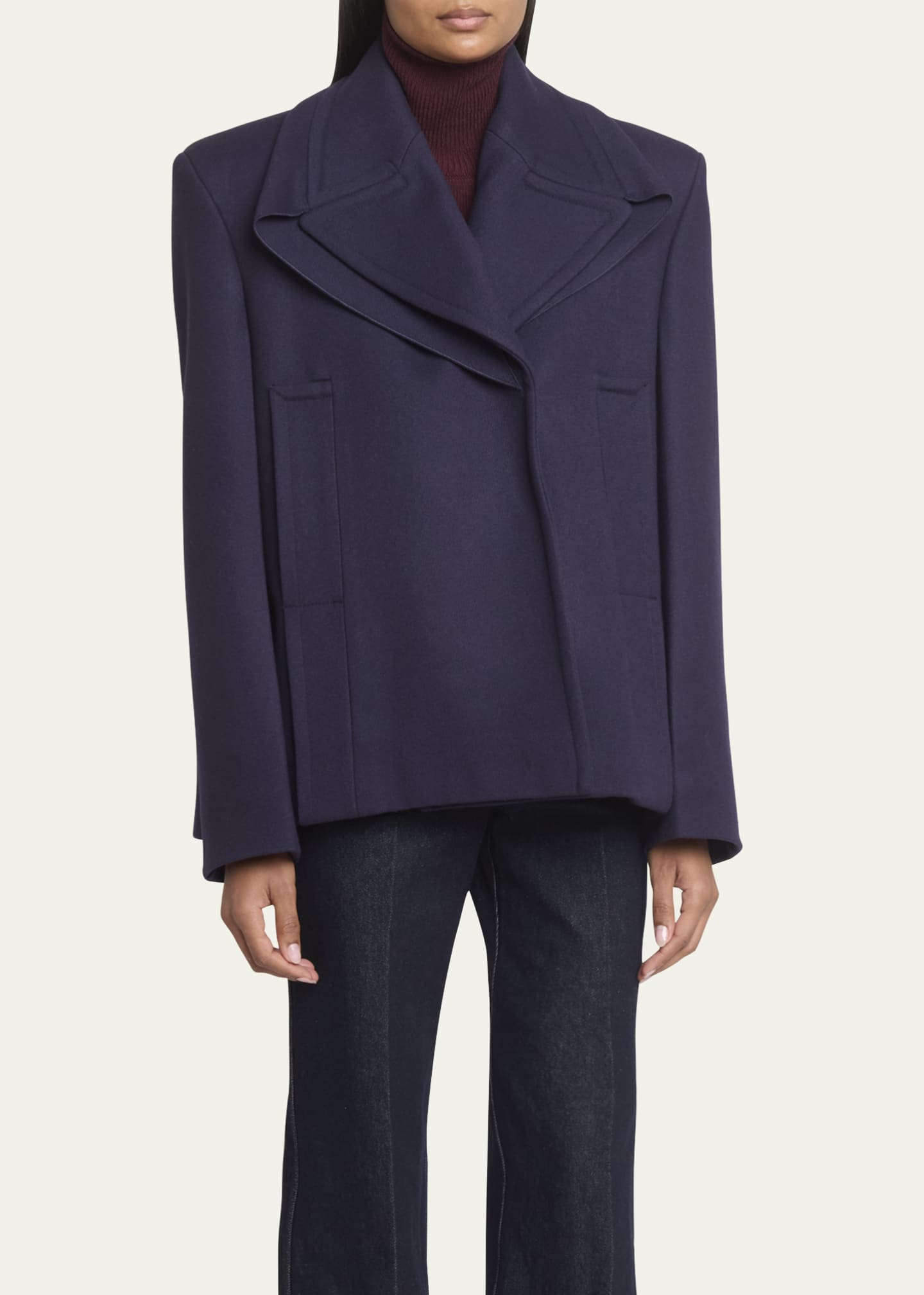 Victoria Beckham Pointed-Shoulder Single-Breasted Wool Peacoat Image 4 of 5