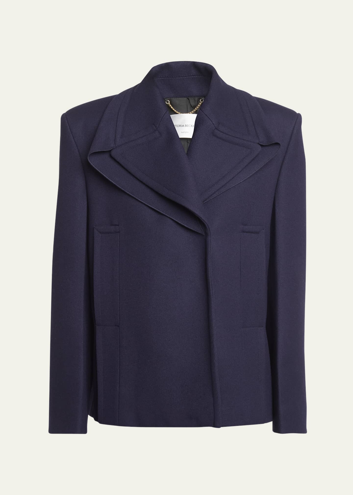 Victoria Beckham Pointed-Shoulder Single-Breasted Wool Peacoat Image 1 of 5
