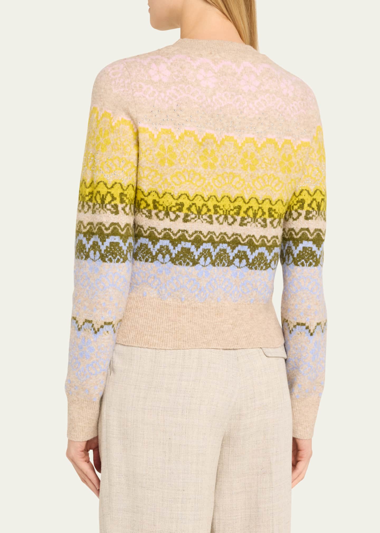 Cinq a Sept Lace Fair Isle Rhinestone Crewneck Sweater Image 3 of 5