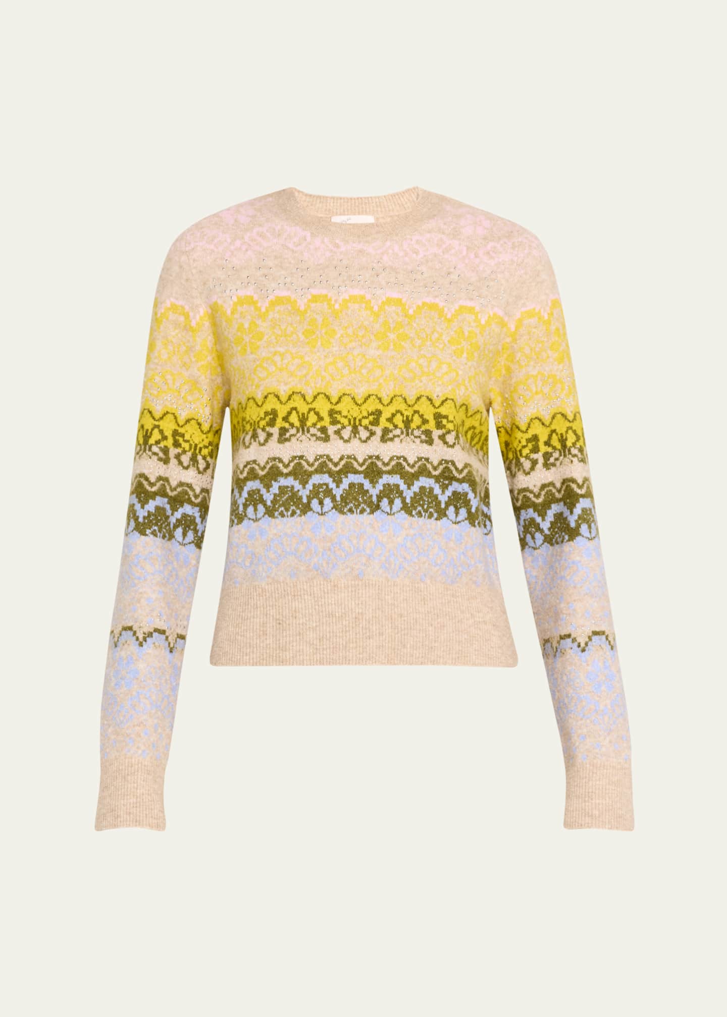 Cinq a Sept Lace Fair Isle Rhinestone Crewneck Sweater Image 1 of 5