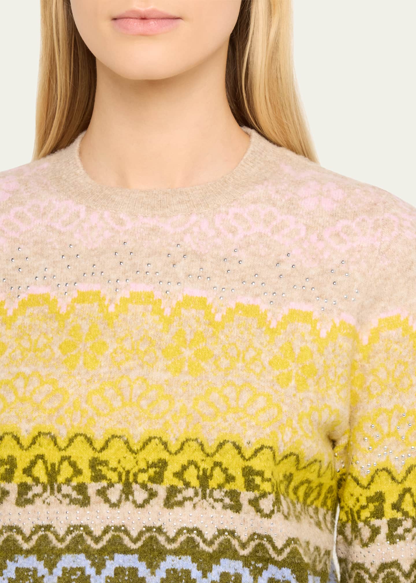 Cinq a Sept Lace Fair Isle Rhinestone Crewneck Sweater Image 5 of 5