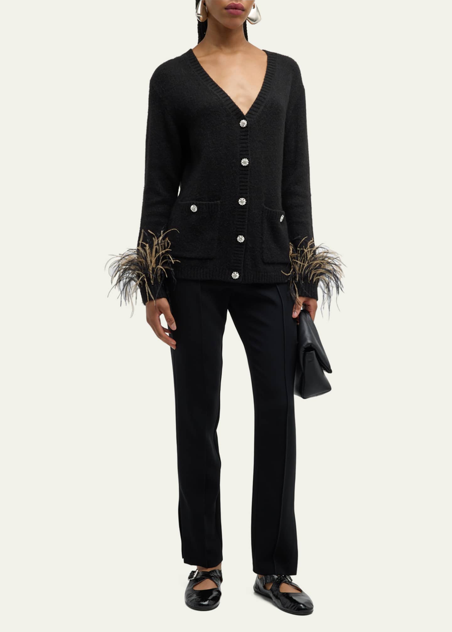 Cinq a Sept Dreama Marnie Feathered-Cuff Cardigan - Bergdorf