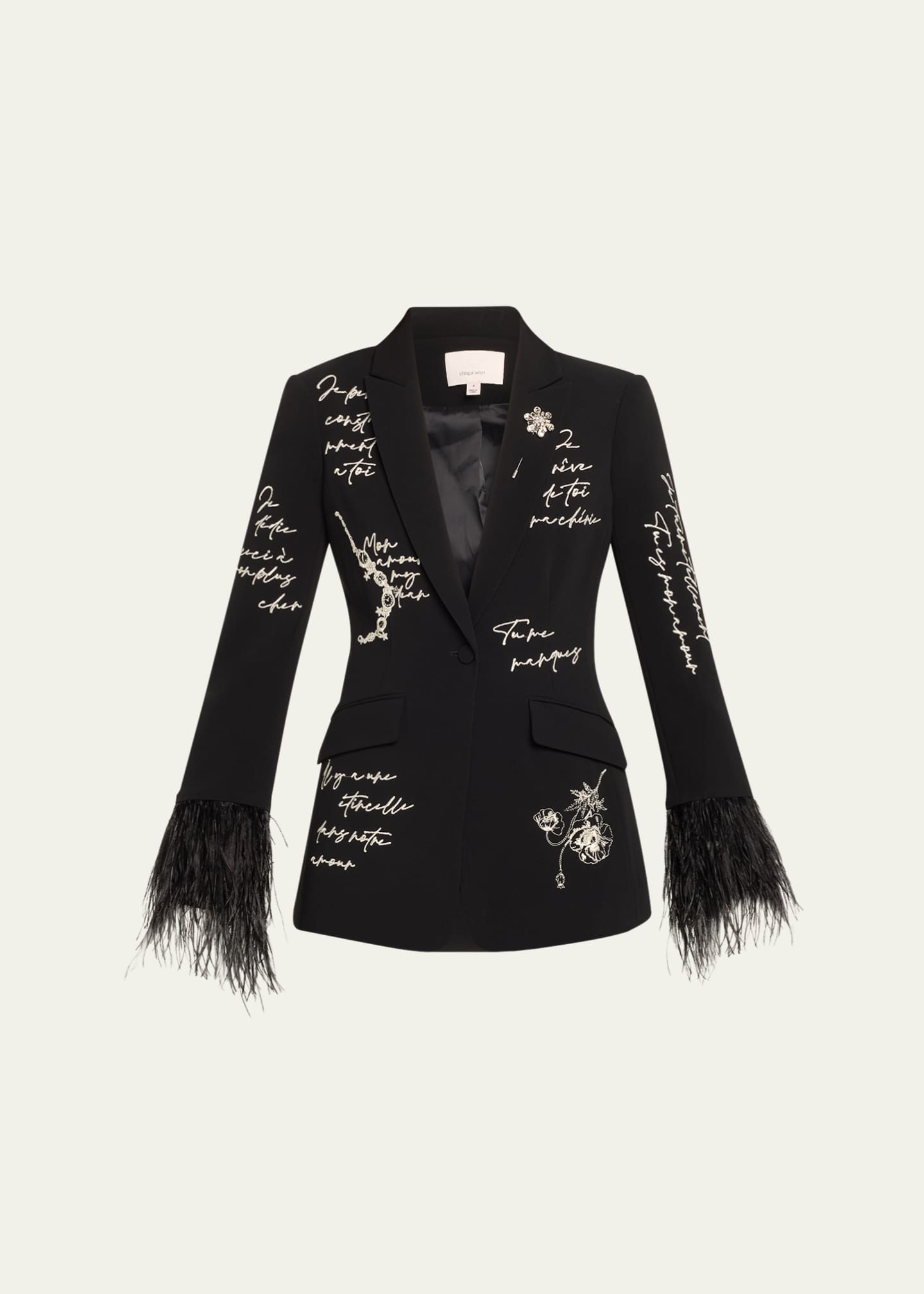 Cinq a Sept Love Letter Feather Cuff Cheyenne Blazer Bergdorf Goodman