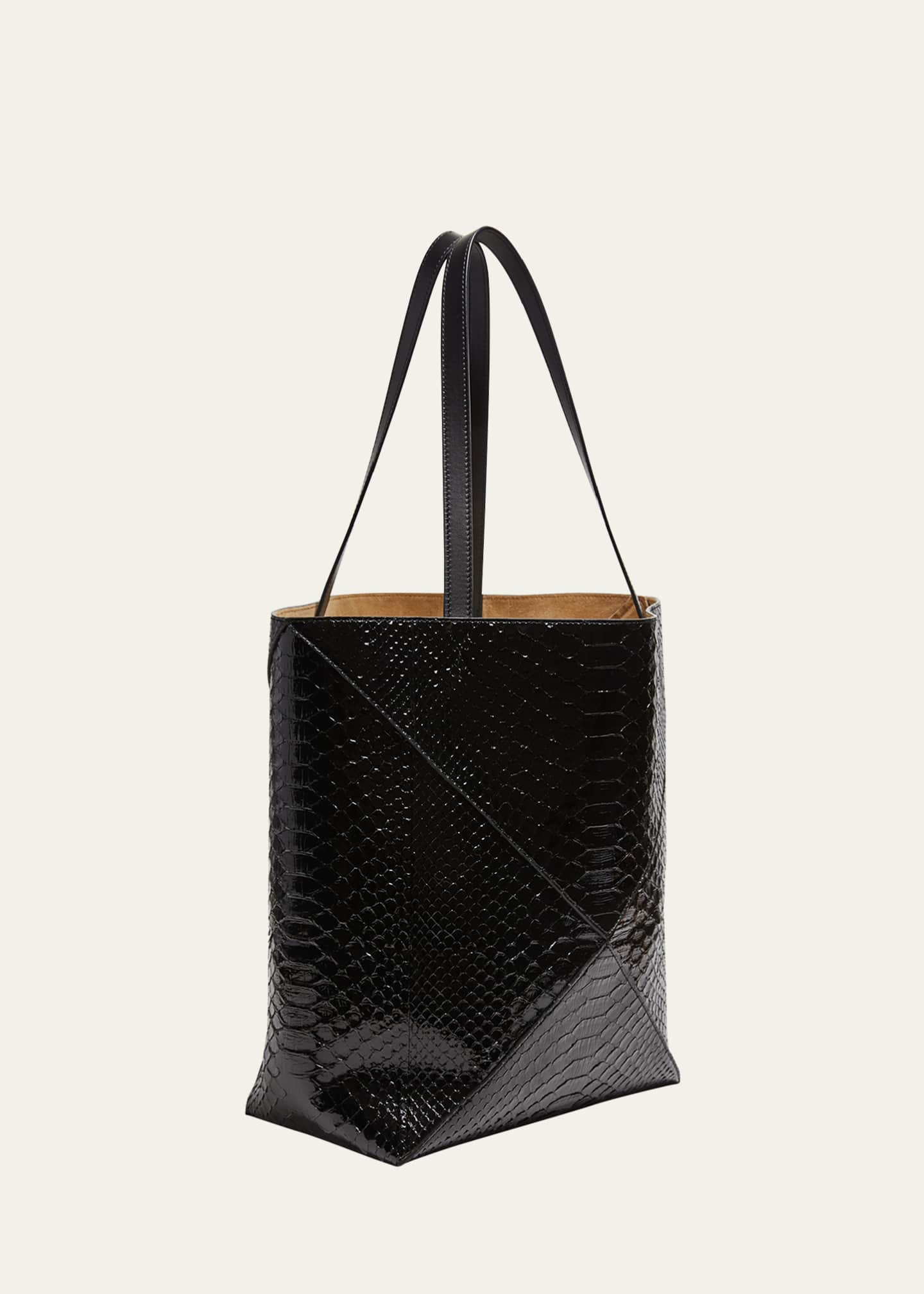 Loewe Puzzle Fold Large Patent Python-Embossed Tote Bag