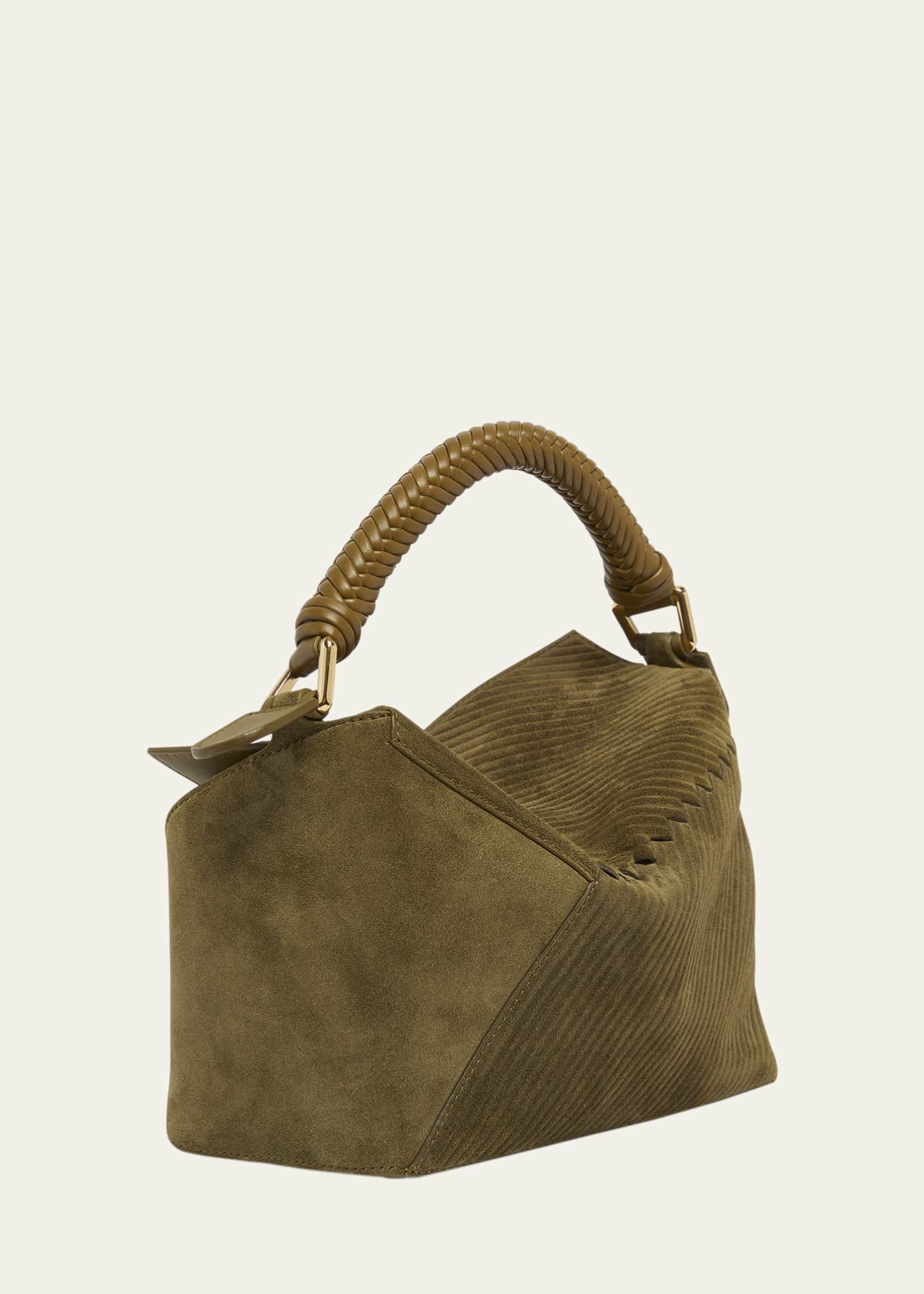 Loewe Puzzle Edge Small Suede Top Handle Bag Autumn Green