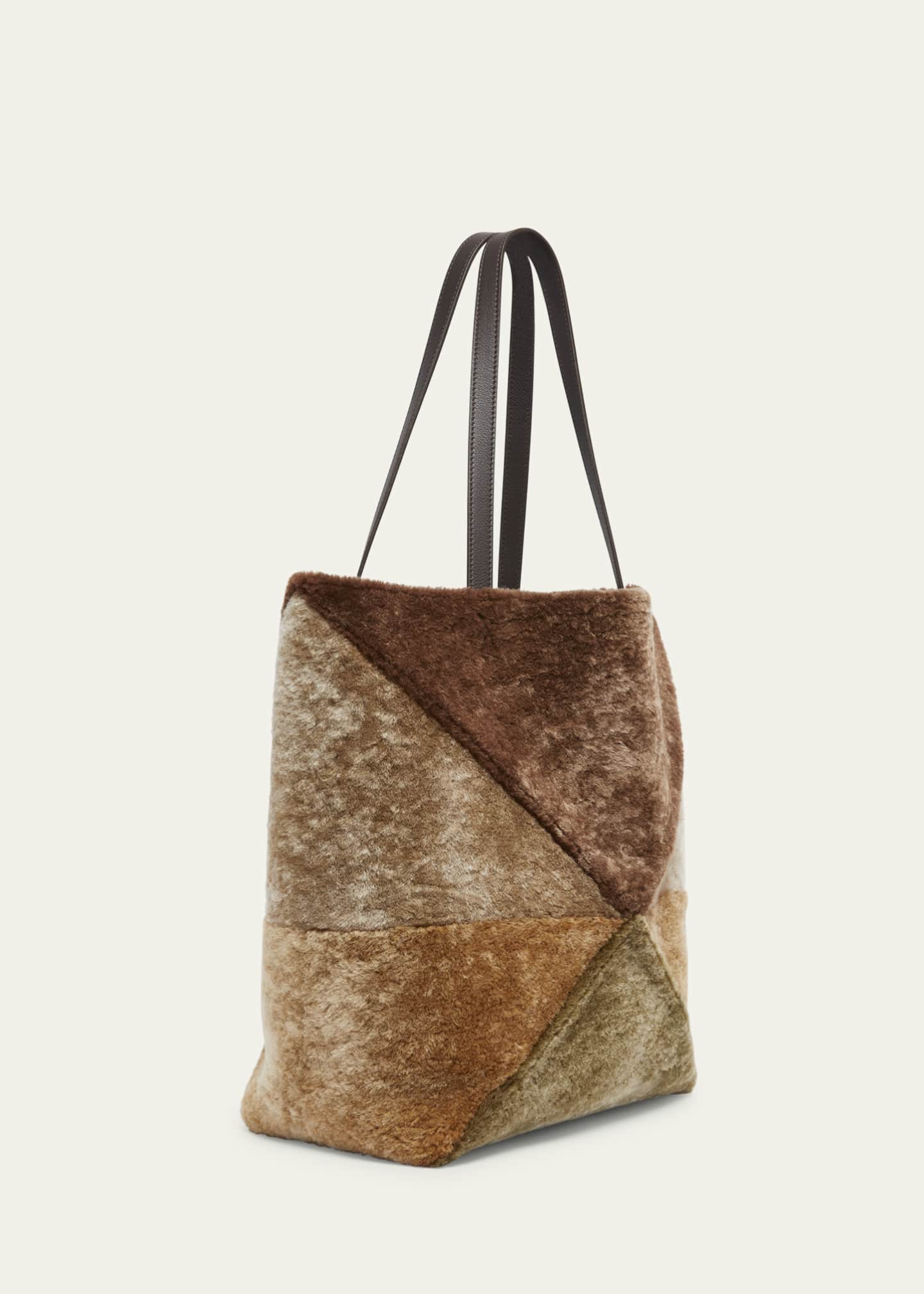 Loewe Puzzle Fold Large Sheep Shearling Fur Tote Bag Image 3 of 5
